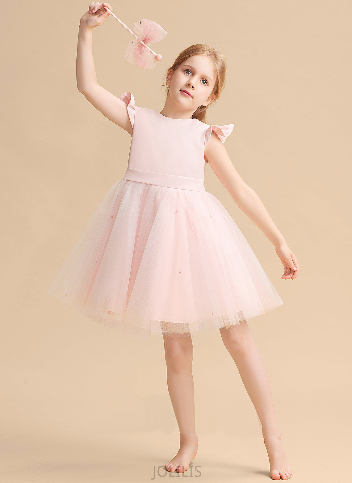 Dress With A-Line Azaria Ruffles/Beading/Bow(s) - Sleeveless Flower Girl Dresses Flower Girl Knee-length Neck Tulle Scoop