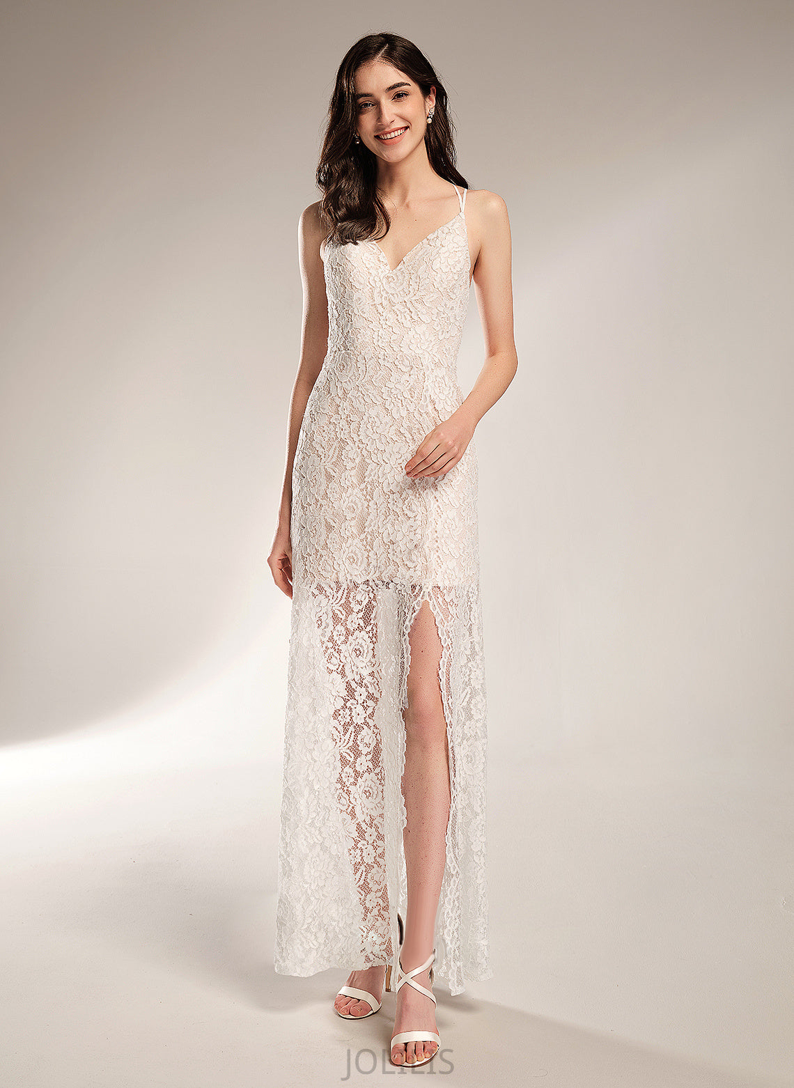 Sheath/Column Floor-Length Wedding Dresses V-neck Rose Dress Lace Wedding