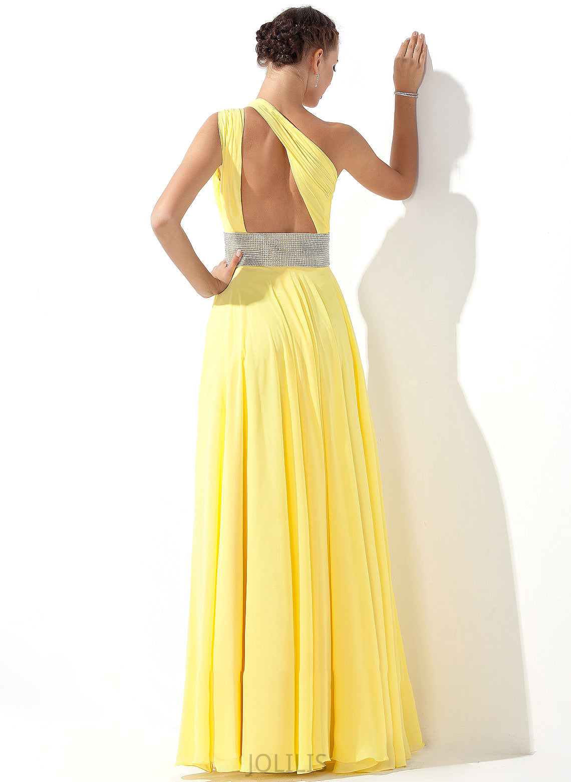 Floor-Length One-Shoulder Chiffon Kira With Ruffle Prom Dresses A-Line Beading