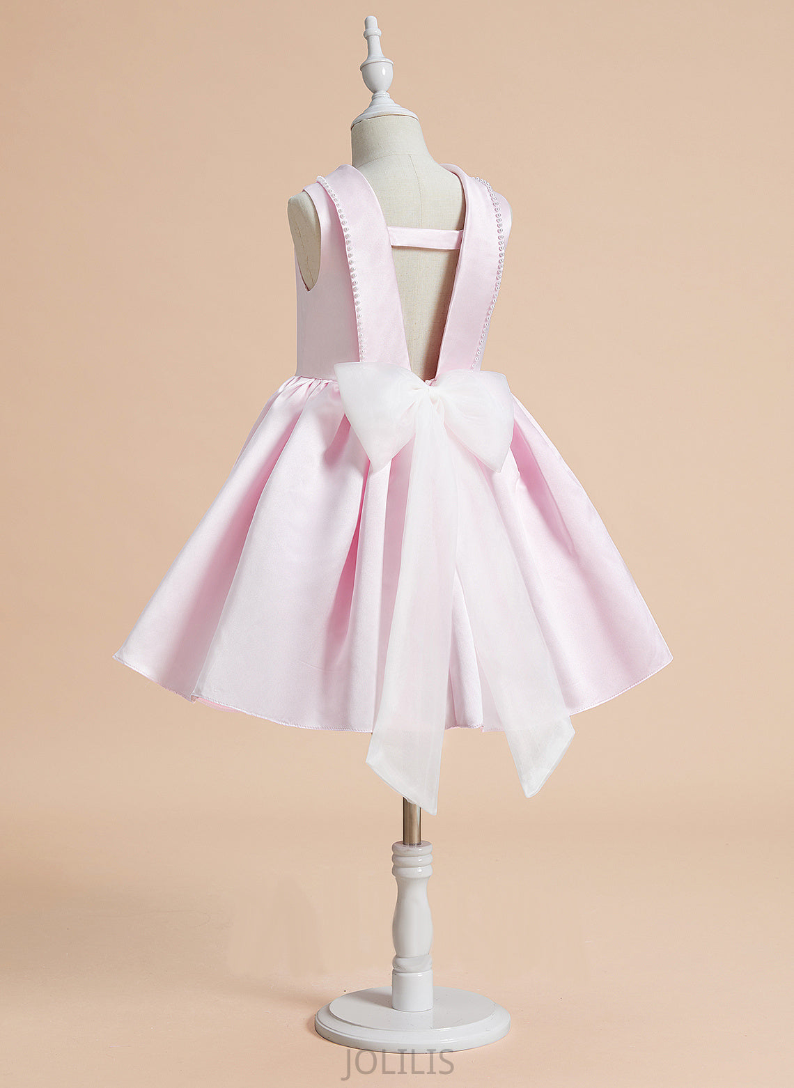 Flower Amelie Beading/Bow(s) Satin Scoop Knee-length - Flower Girl Dresses Dress Neck Sleeveless With A-Line Girl