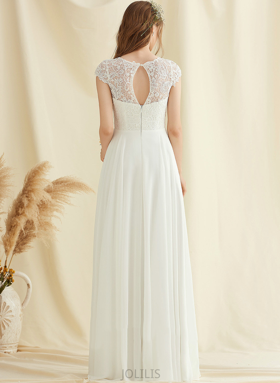 Floor-Length Chiffon Wedding Dresses Lace Dress Scoop Wedding A-Line Angela