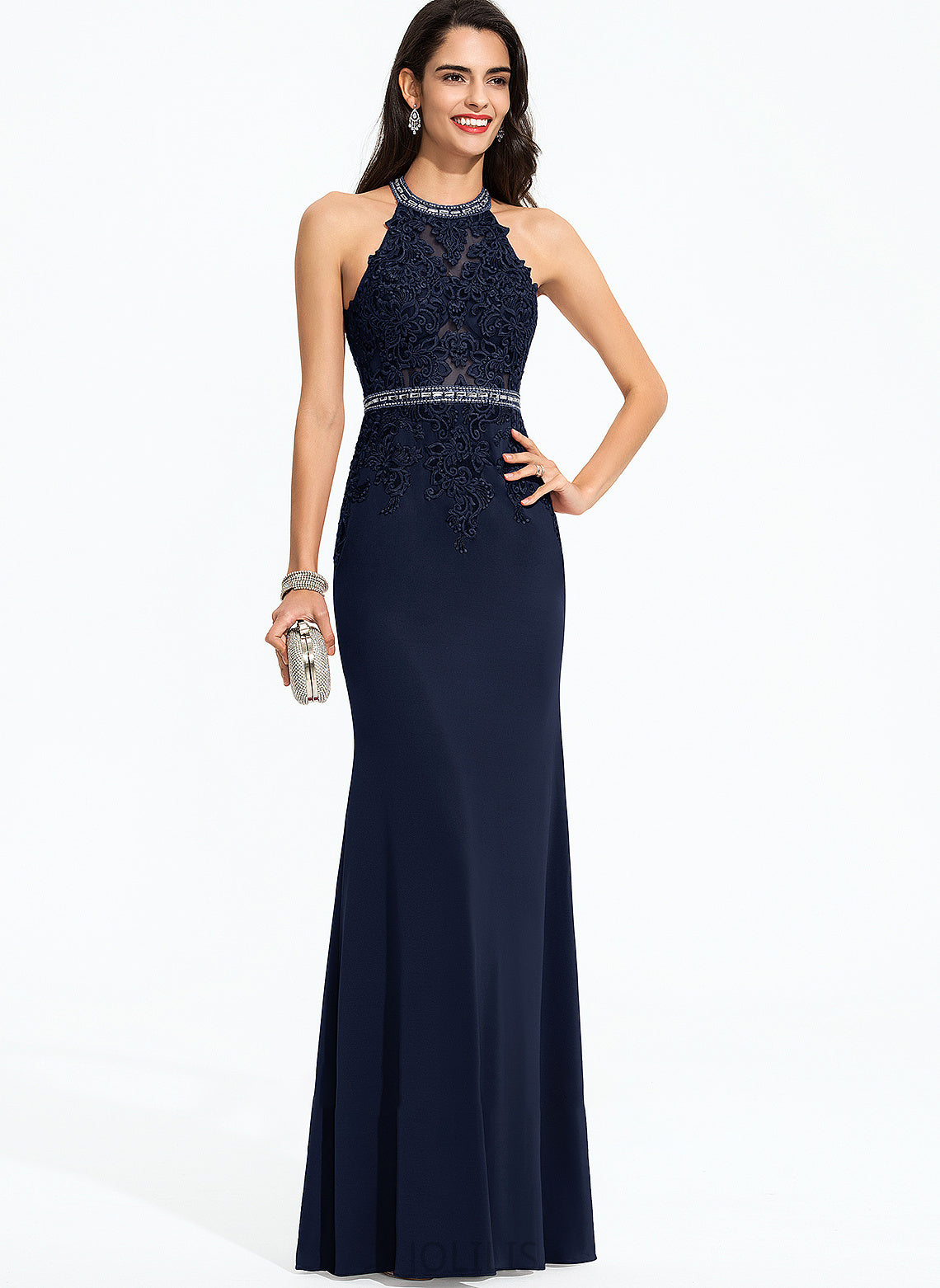 Jersey Floor-Length Sequins With Scoop Adyson Beading Neck Sheath/Column Prom Dresses