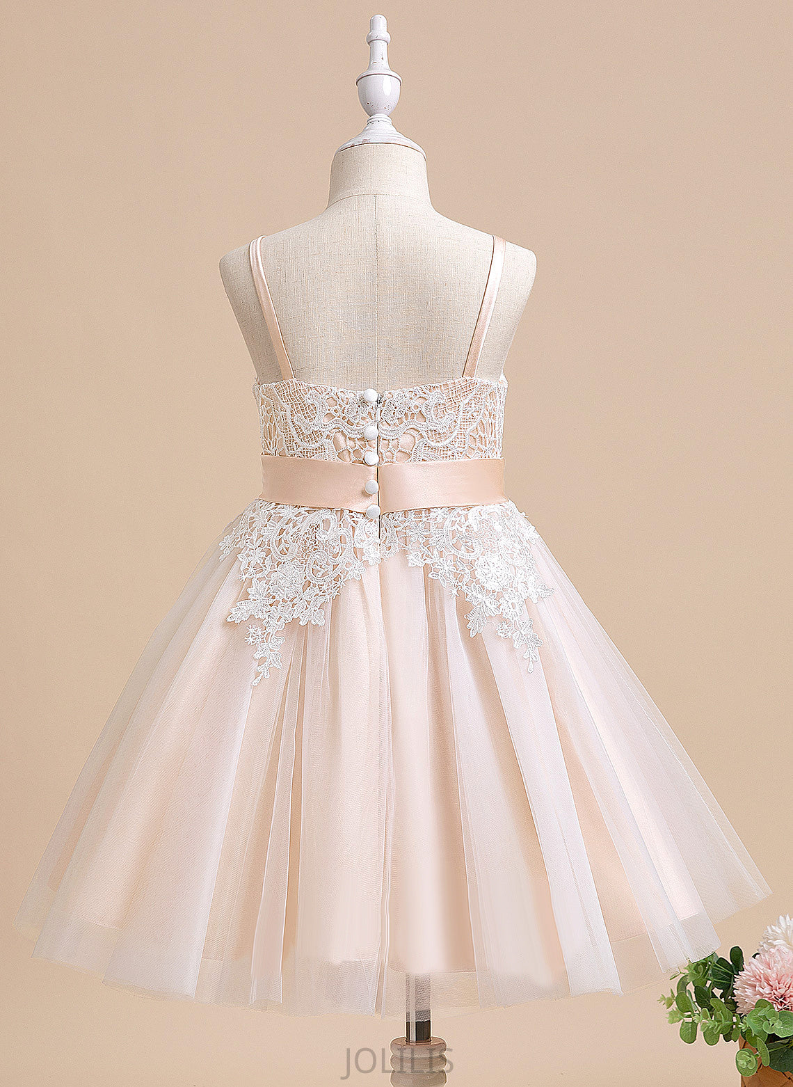 Dress Flower Uerica Knee-length Sleeveless Flower Girl Dresses - Neck Tulle Scalloped Girl With A-Line Bow(s)