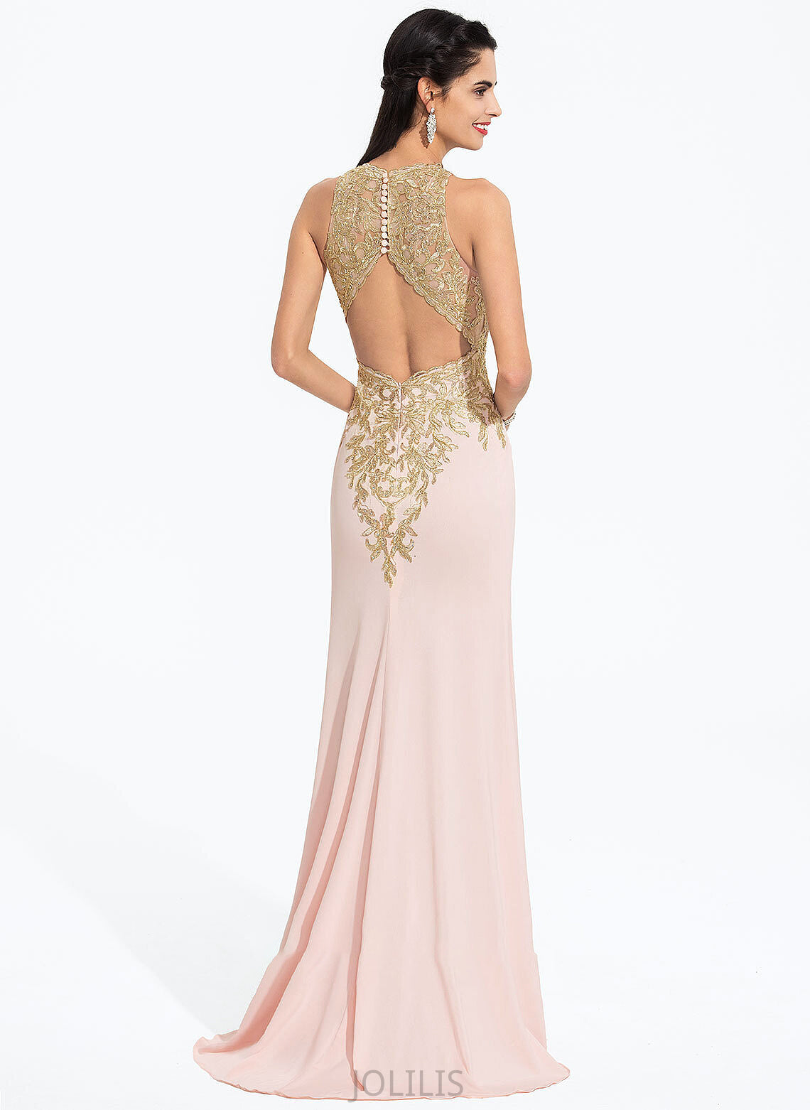 Jersey Scoop Prom Dresses Train Lace Elva Sequins Sweep Neck Sheath/Column With