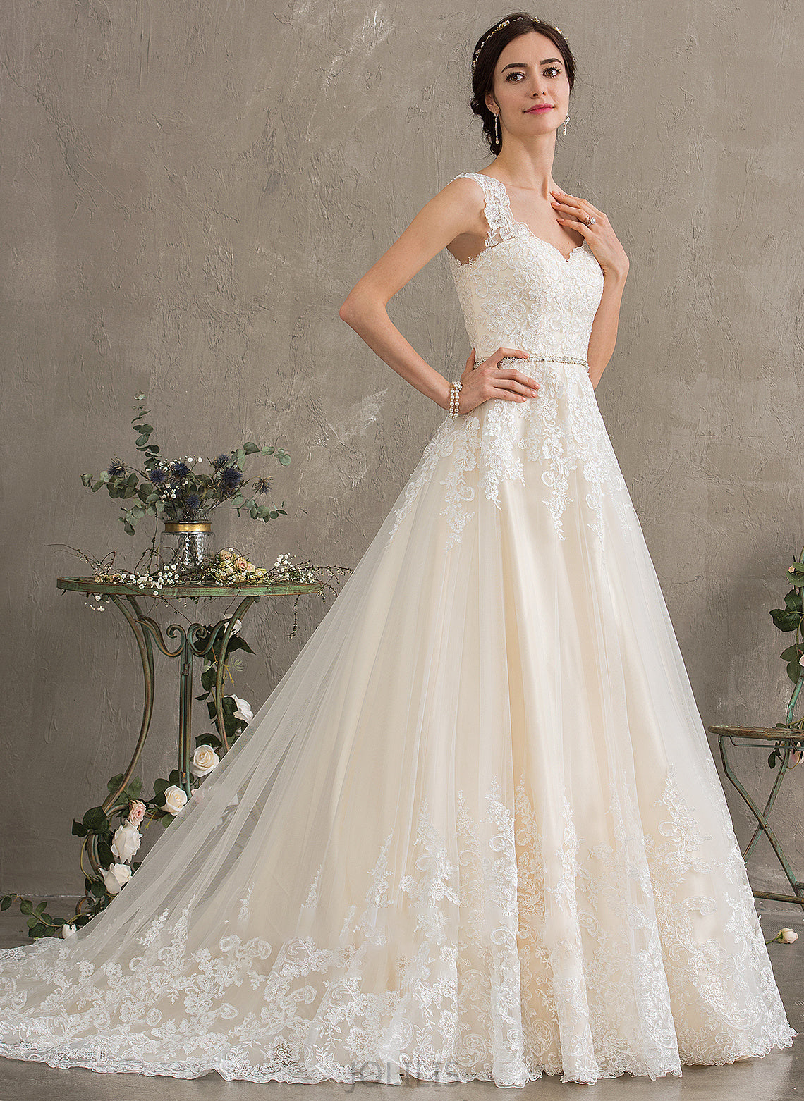 Sweetheart Ball-Gown/Princess Court Beading Wedding Dresses Tulle Dress Wedding Jacqueline With Sequins Train