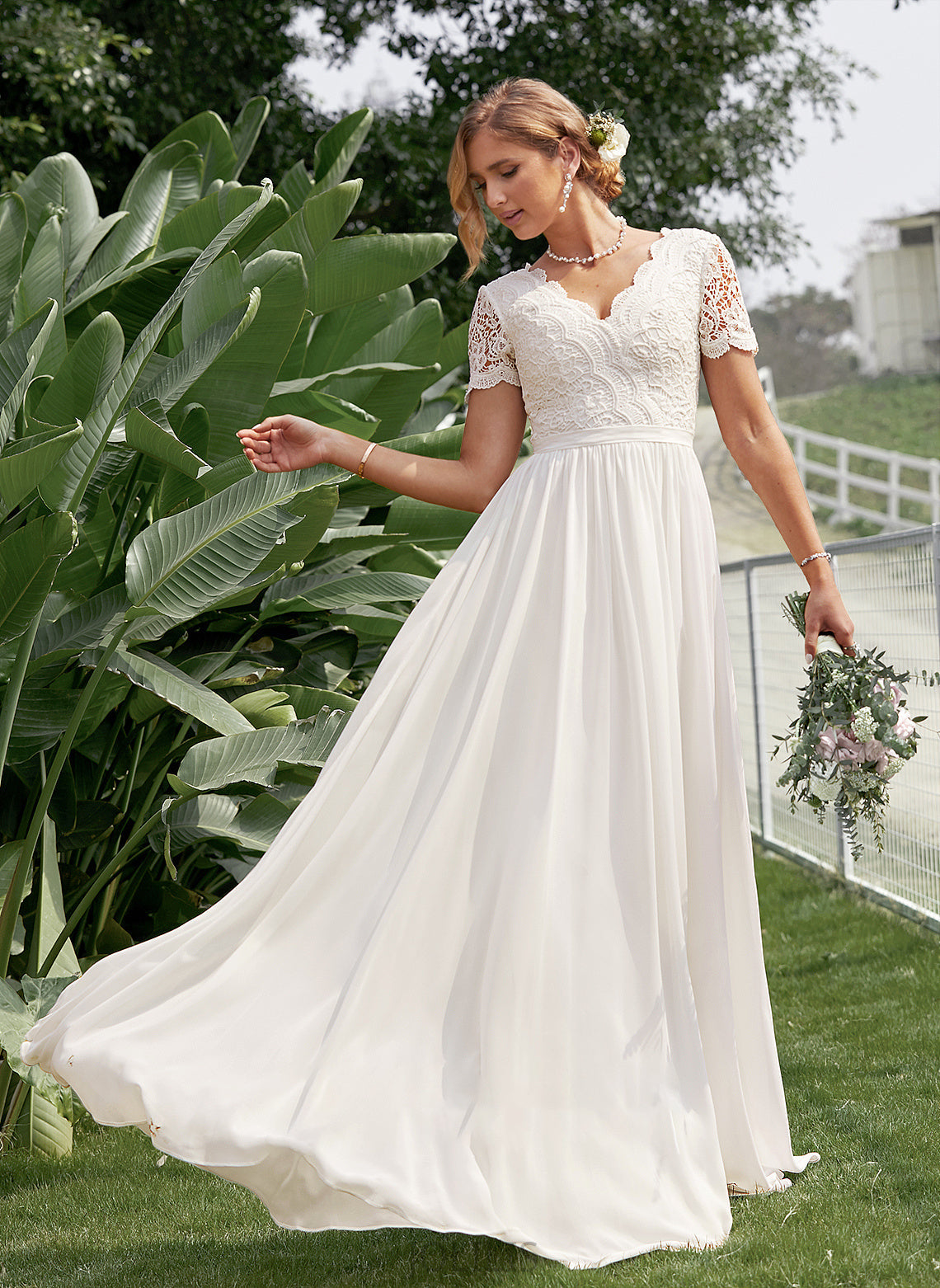 Lace Wedding Dress Saige A-Line V-neck Chiffon Floor-Length Wedding Dresses