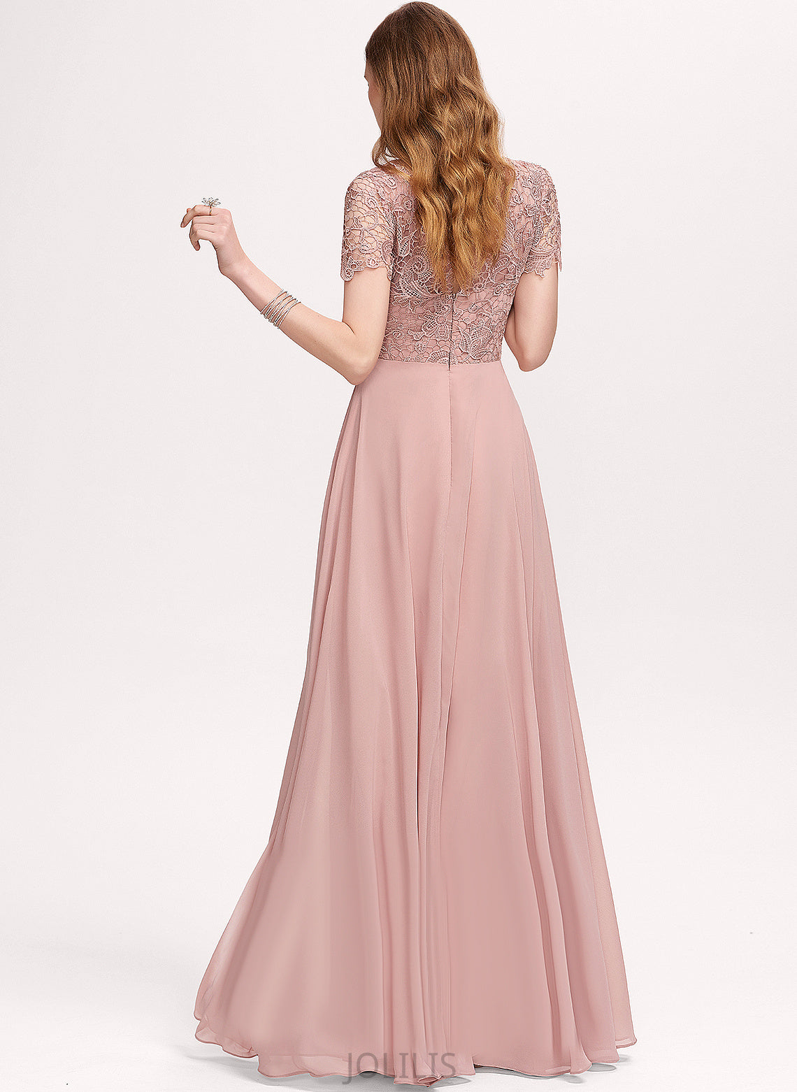 Floor-Length Chiffon Lace Prom Dresses Scoop A-Line Rita