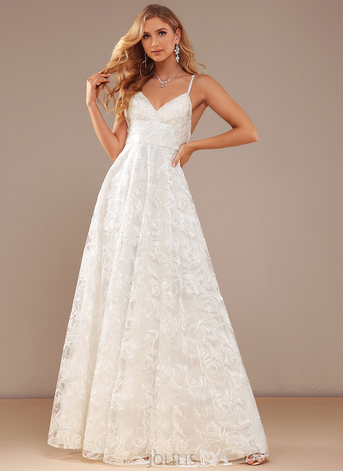 V-neck Wedding Dresses Wedding Joanna Front Floor-Length A-Line With Dress Split Lace