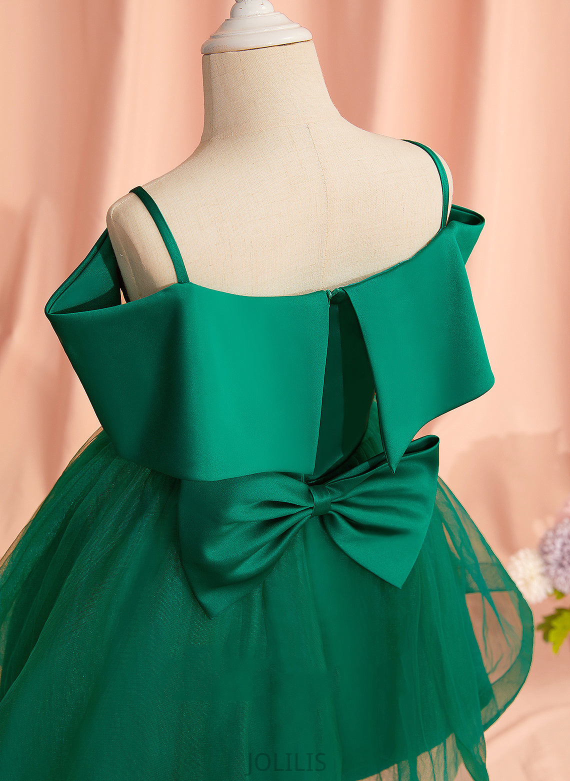 Flower A-Line With - Satin/Tulle Flower Girl Dresses Girl Giuliana Sleeveless Bow(s) Dress Knee-length Off-the-Shoulder