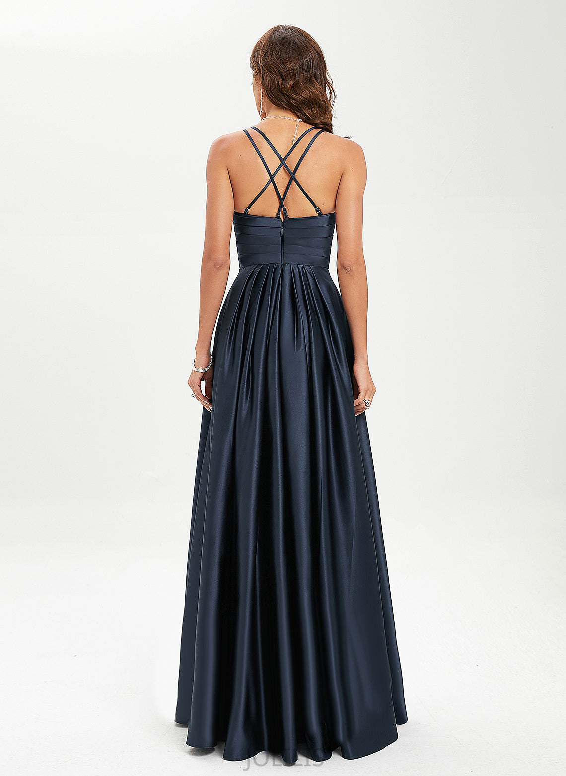 A-Line Floor-Length V-neck With Pleated Izabelle Prom Dresses