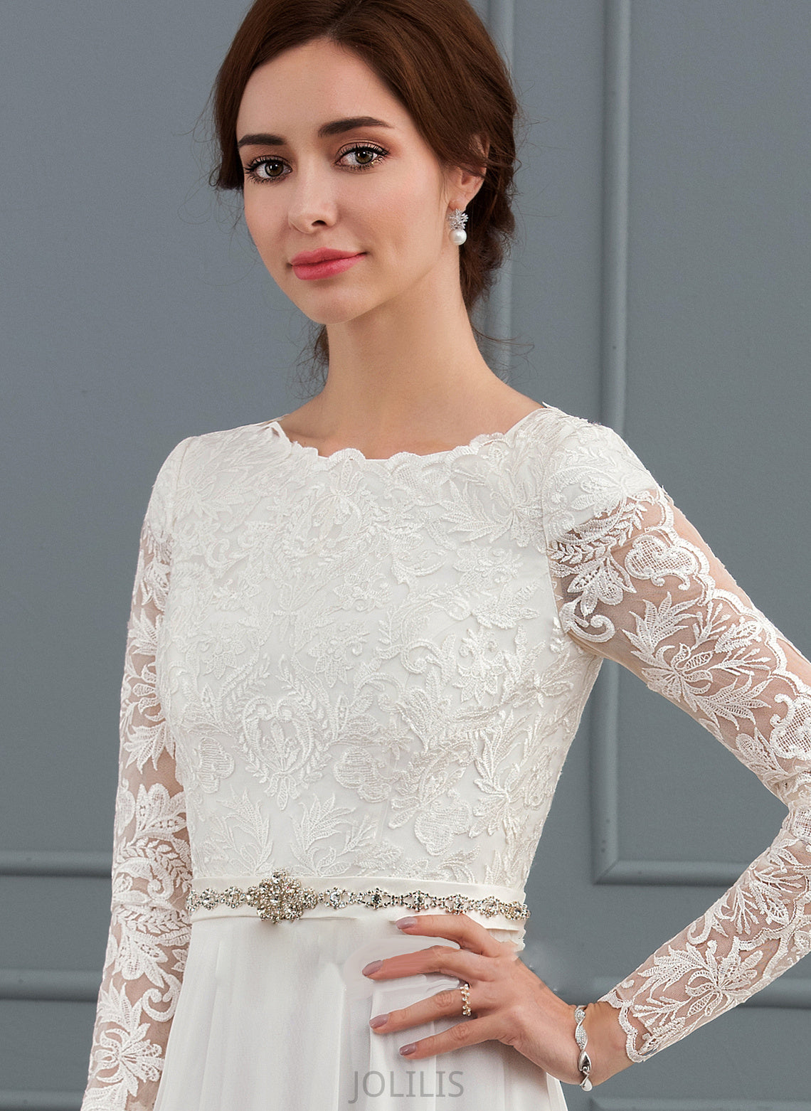 Kamari With Neck Beading Court Scoop Wedding Dresses Train Wedding Chiffon A-Line Dress