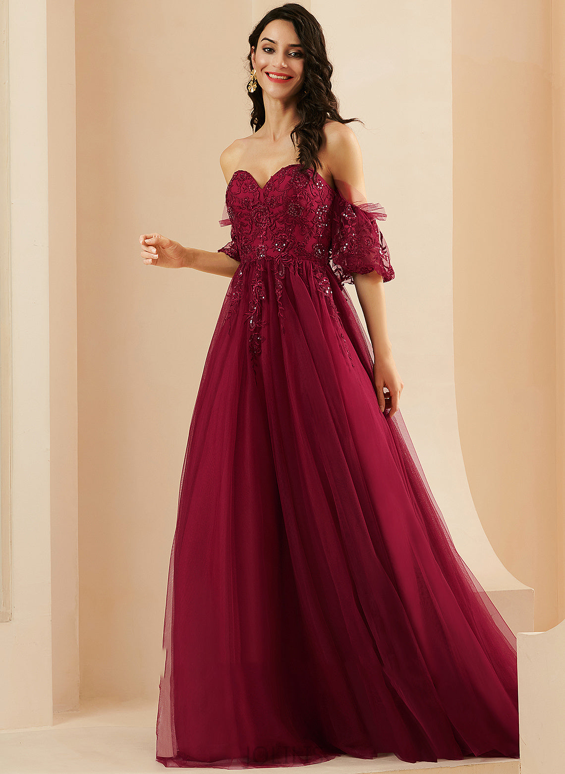 Amiya Sequins With Sweep Prom Dresses Ball-Gown/Princess Sweetheart Tulle Train