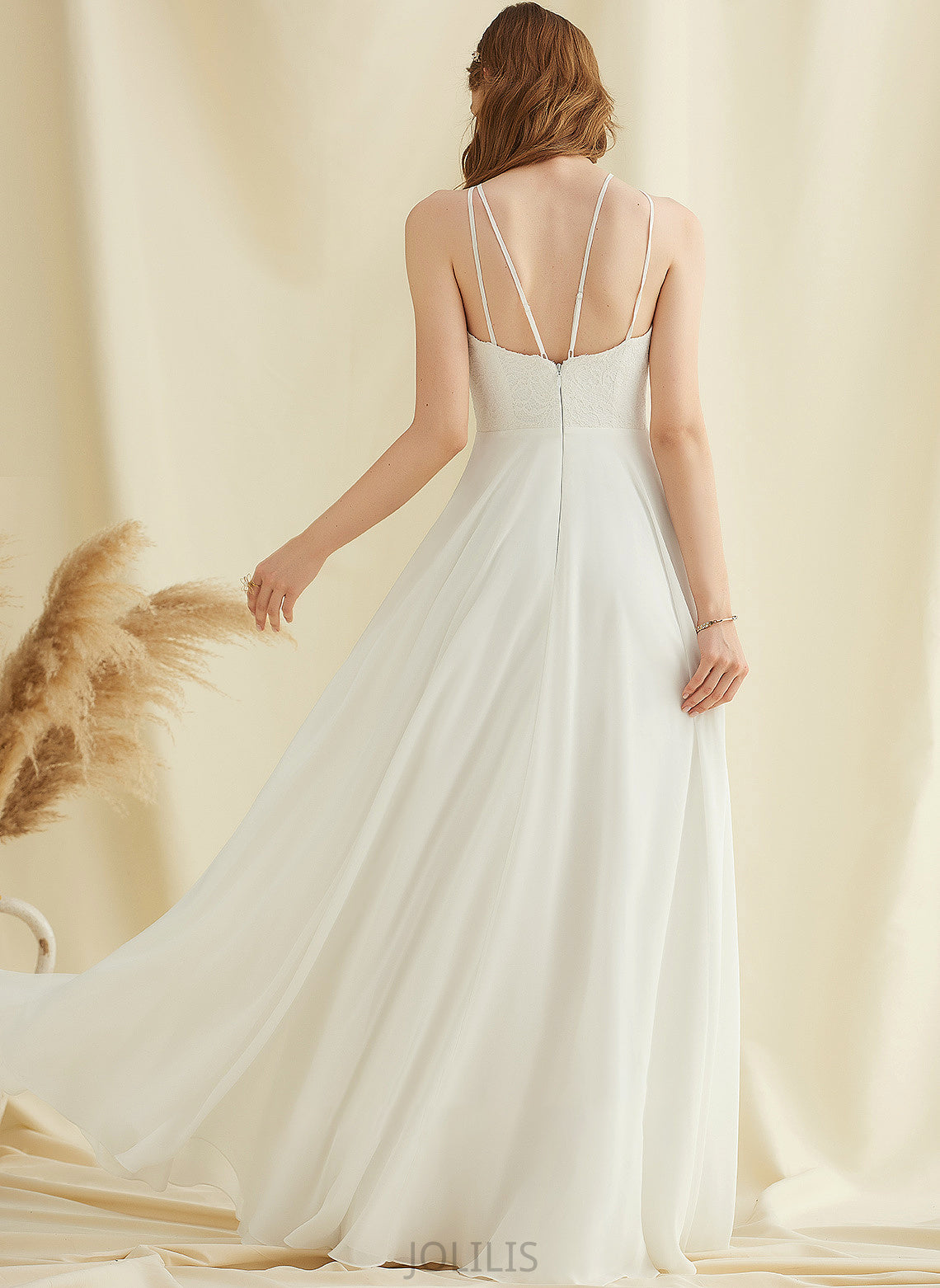 Lace A-Line Dress Wedding Chiffon Floor-Length Pockets Neck Andrea Wedding Dresses Scoop With