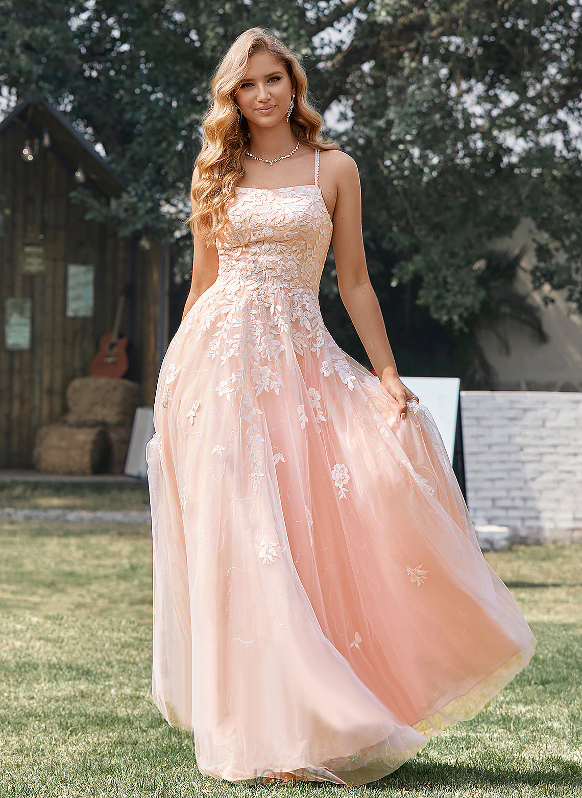 Ball-Gown/Princess Regan Sequins Floor-Length Square With Prom Dresses Tulle