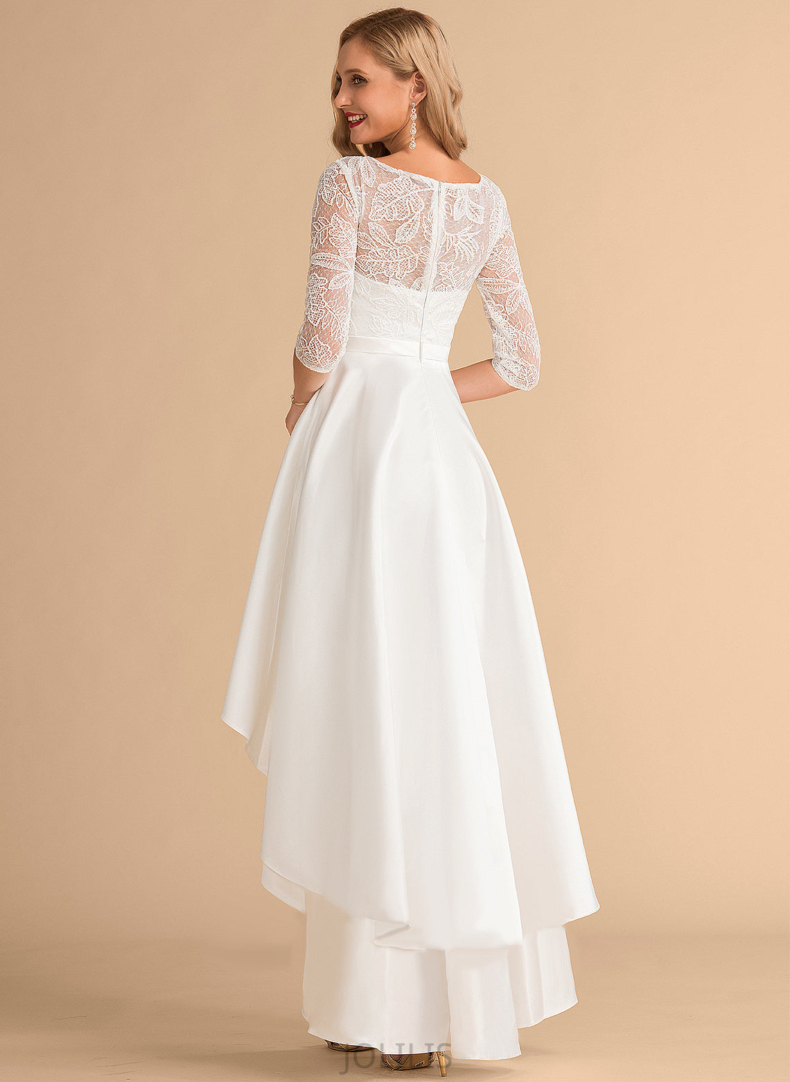 Asymmetrical Satin Wedding Dresses Lace A-Line Karla Wedding Scoop Dress