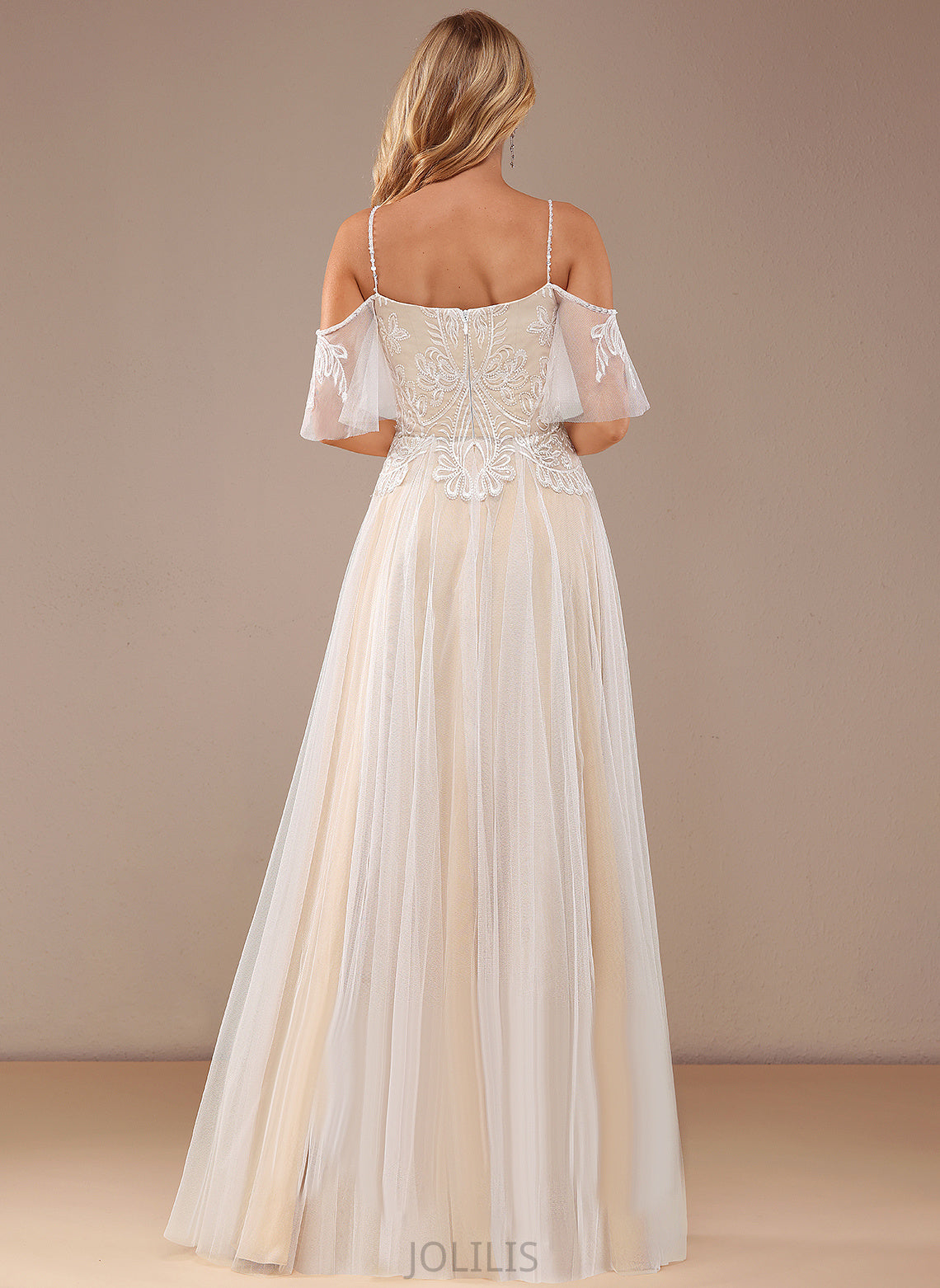 A-Line Floor-Length Tulle Alondra With Dress Beading Lace Wedding Dresses Sequins Wedding Lace Ruffle V-neck