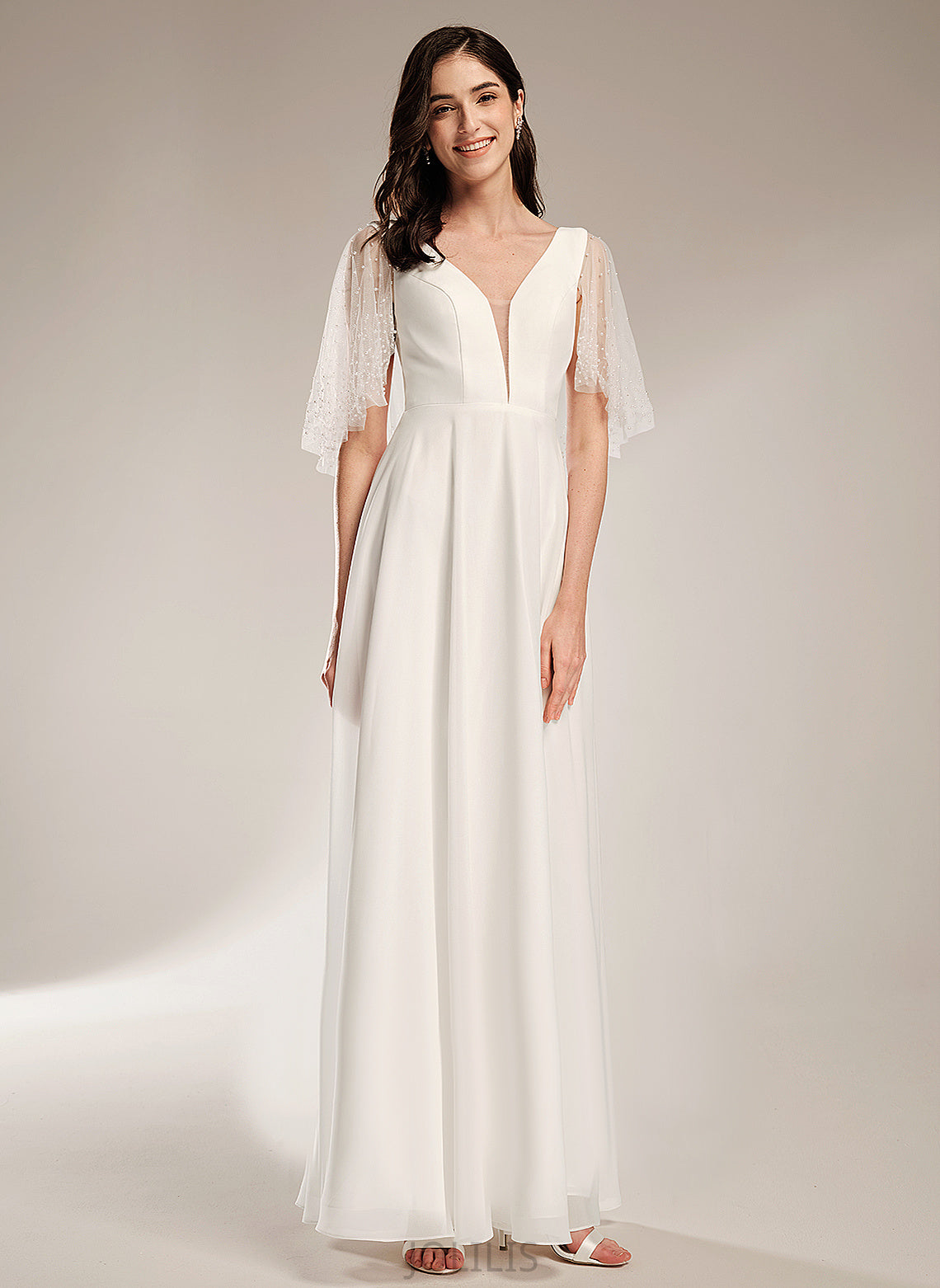 Beading With Wedding Dresses Alula Dress Chiffon V-neck Floor-Length A-Line Wedding