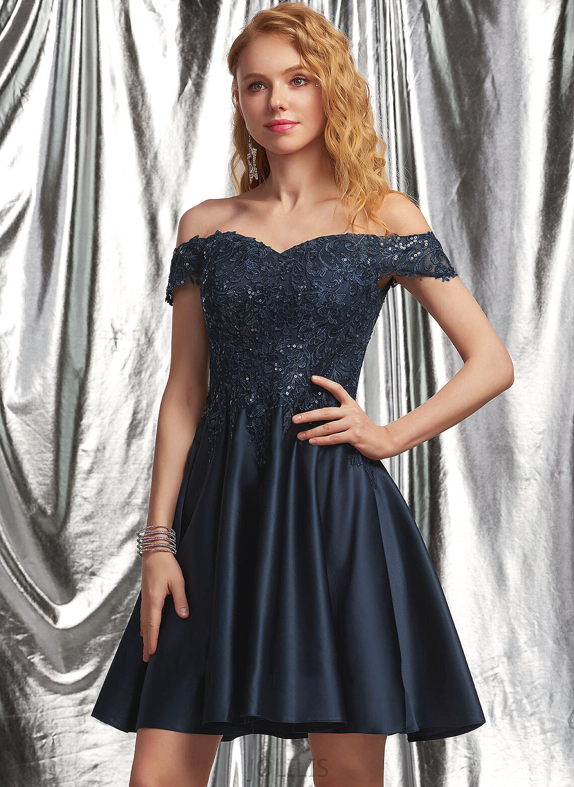 Short/Mini Homecoming Dress Homecoming Dresses Lace Shayna With Off-the-Shoulder Satin A-Line