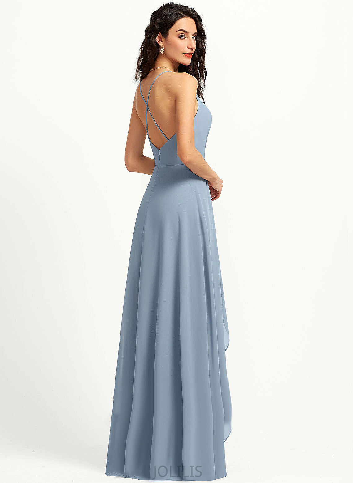 Chiffon Gabrielle Asymmetrical V-neck Prom Dresses A-Line