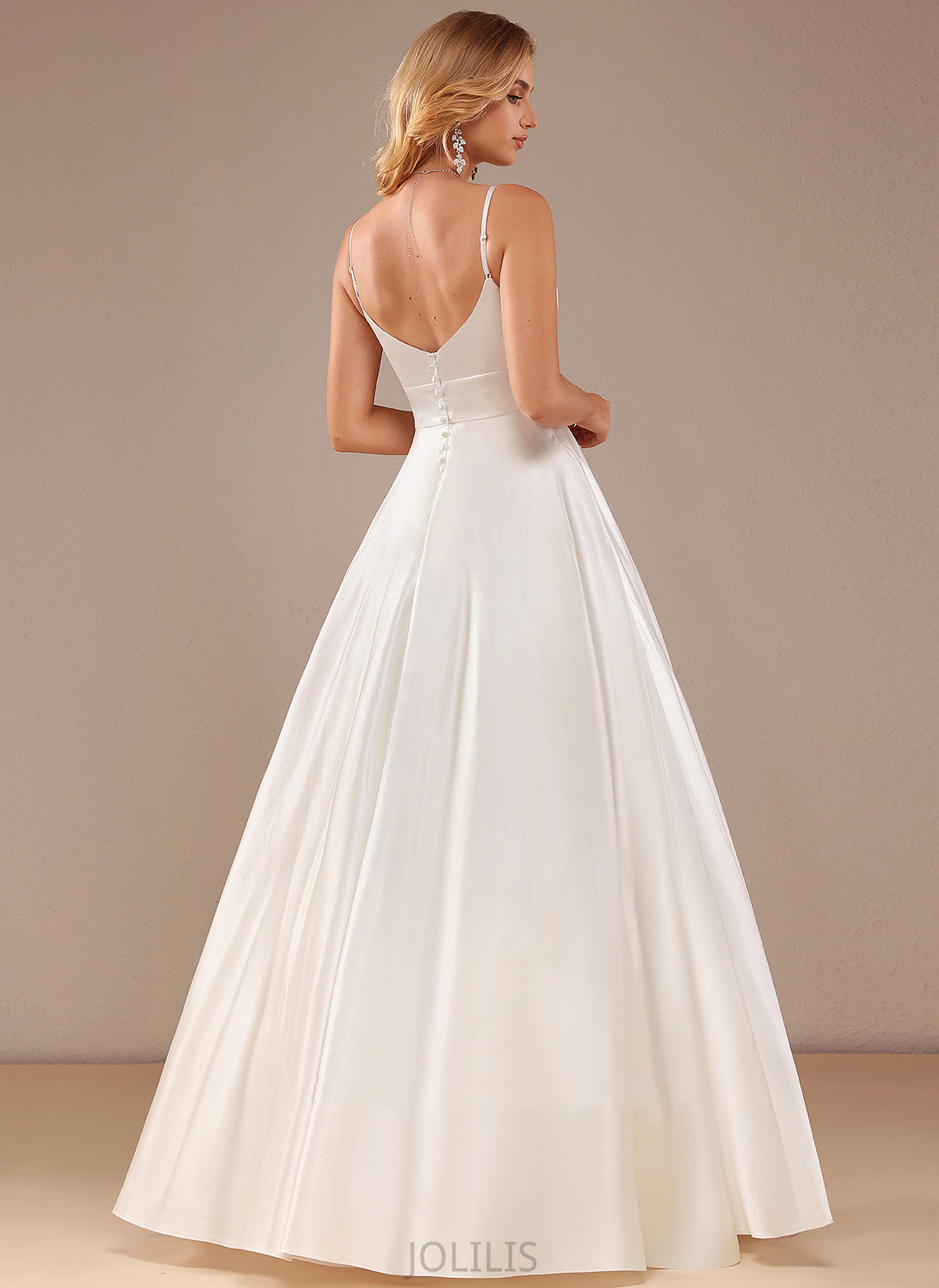 Satin Dress Pockets Wedding Michaelia Ball-Gown/Princess Floor-Length Wedding Dresses With V-neck