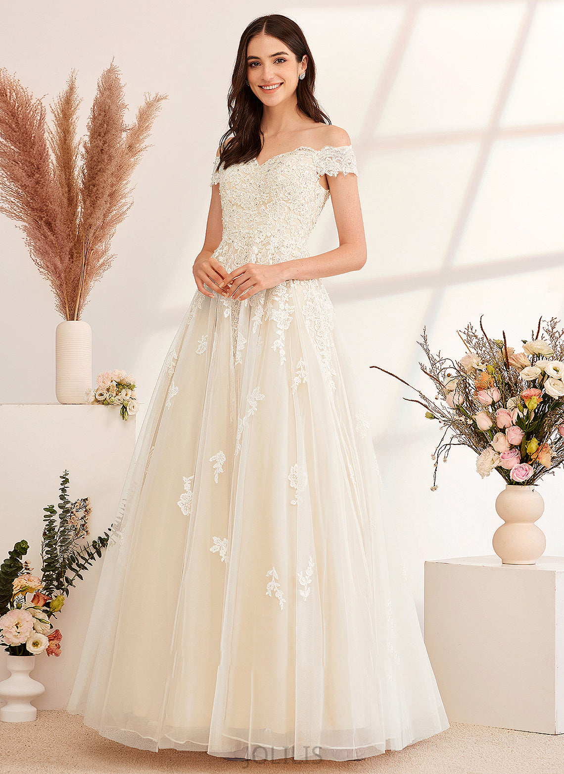 With Off-the-Shoulder Floor-Length Una Sequins Ball-Gown/Princess Wedding Beading Wedding Dresses Dress