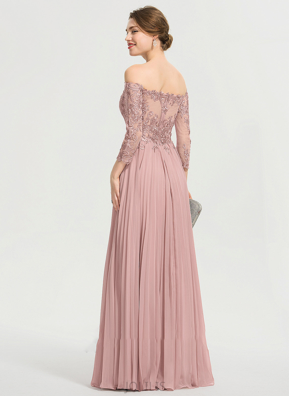 Chiffon Off-the-Shoulder With Pleated Ball-Gown/Princess Floor-Length Sequins Sharon Prom Dresses