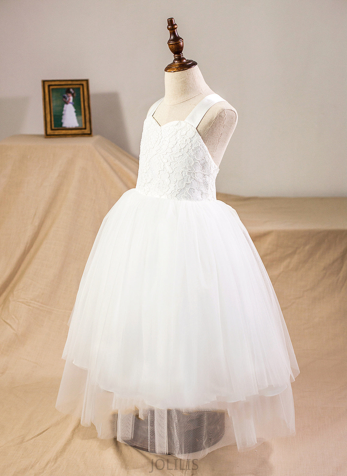 Ball-Gown/Princess Satin/Tulle/Lace Flower Girl Dresses Viviana - Dress Sleeveless With Bow(s) Girl Flower Tea-length Straps