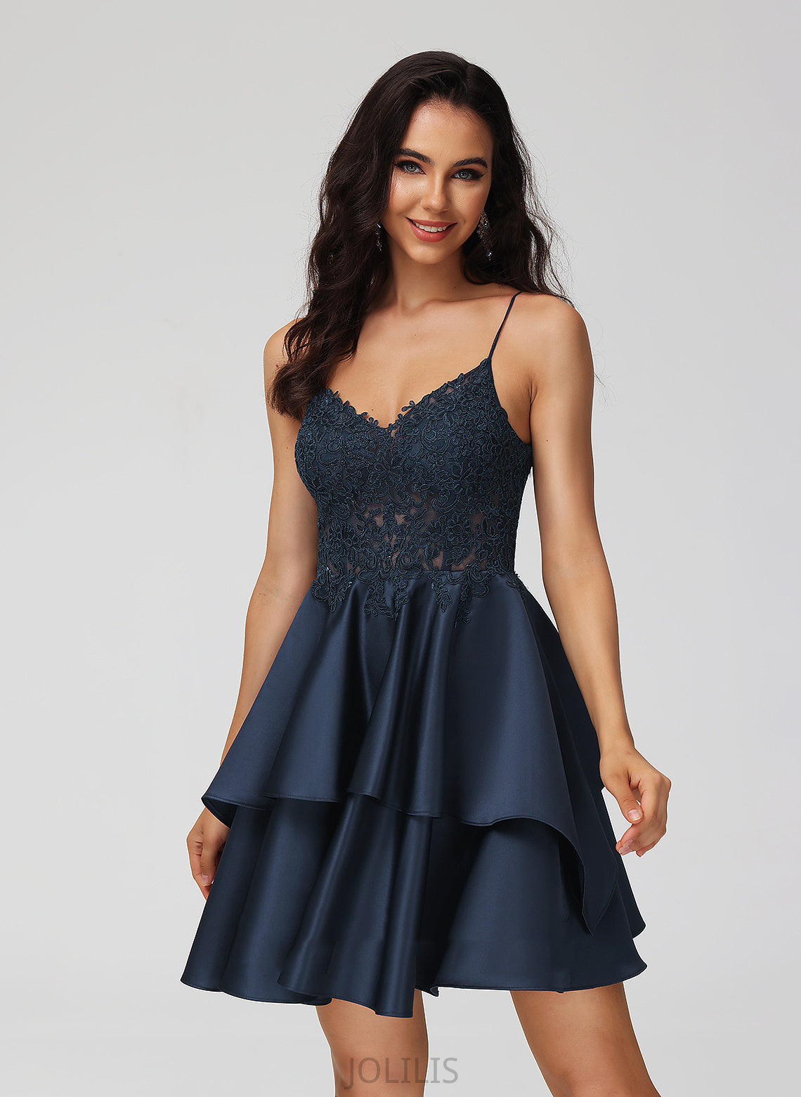 Dress Homecoming Satin Jennifer Short/Mini A-Line Homecoming Dresses With V-neck Lace