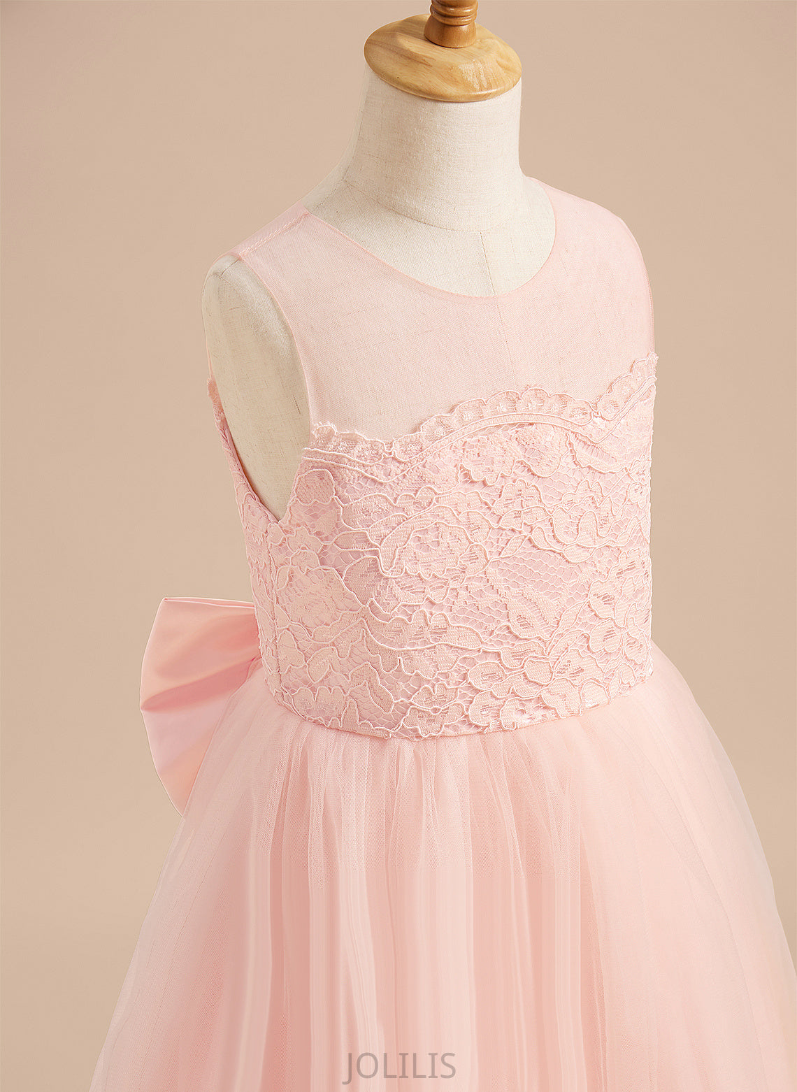 Adriana Scoop Floor-length Neck - Tulle With A-Line Sleeveless Dress Lace/Bow(s) Flower Girl Dresses Girl Flower