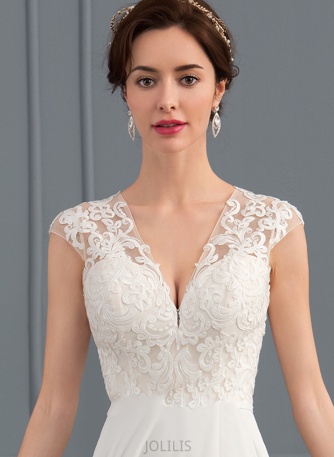 Dress V-neck Wedding Dresses A-Line Sweep Wedding Split Front Train With Delaney Chiffon