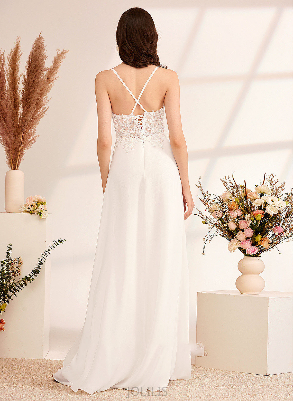 Floor-Length Dress Wedding A-Line V-neck Adeline Sequins Wedding Dresses With