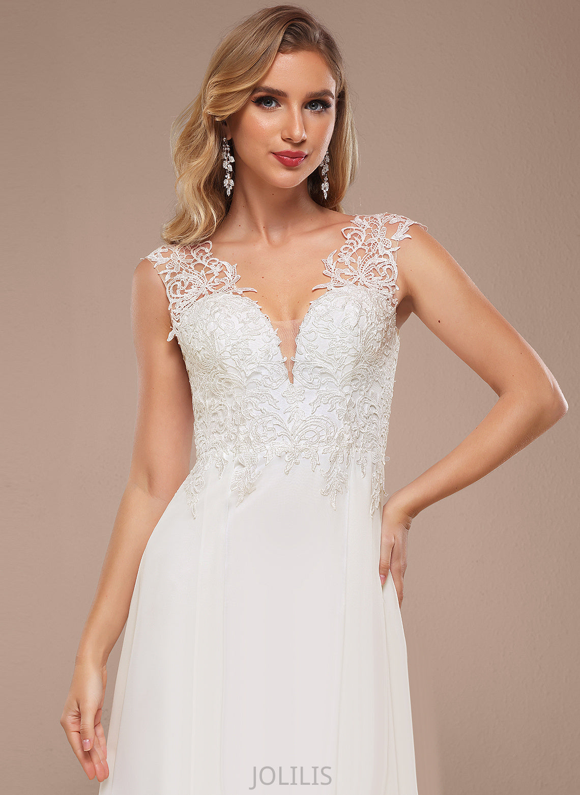 Chiffon Lace Train Wedding A-Line V-neck Tessa Wedding Dresses Sweep Dress