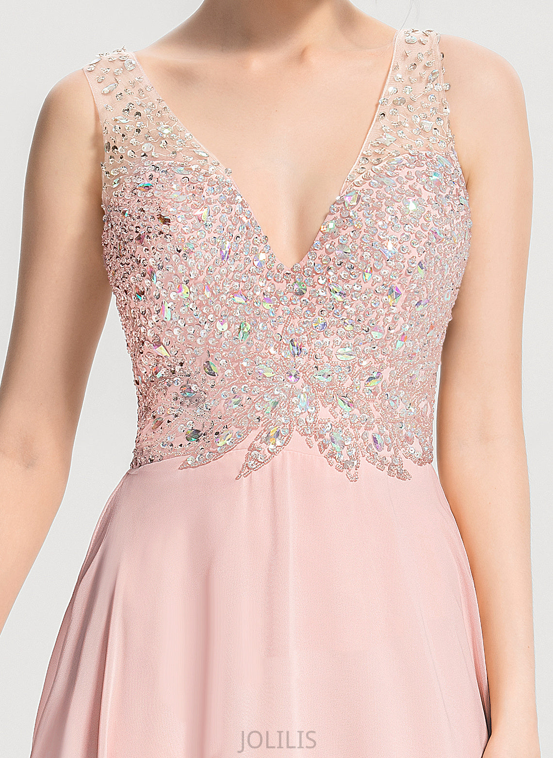 With A-Line Sequins Floor-Length Chiffon Jazlene Beading Prom Dresses V-neck