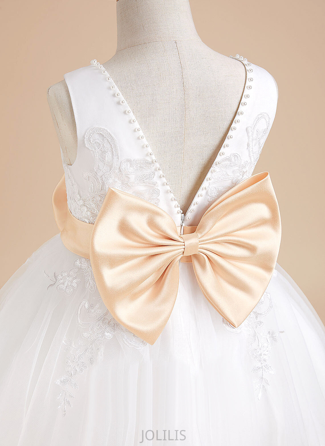 '- Dress Sleeveless Gloria Sash/Beading/Bow(s) Tulle/Lace Knee-length V-neck Flower Girl Dresses With Girl Flower A-Line