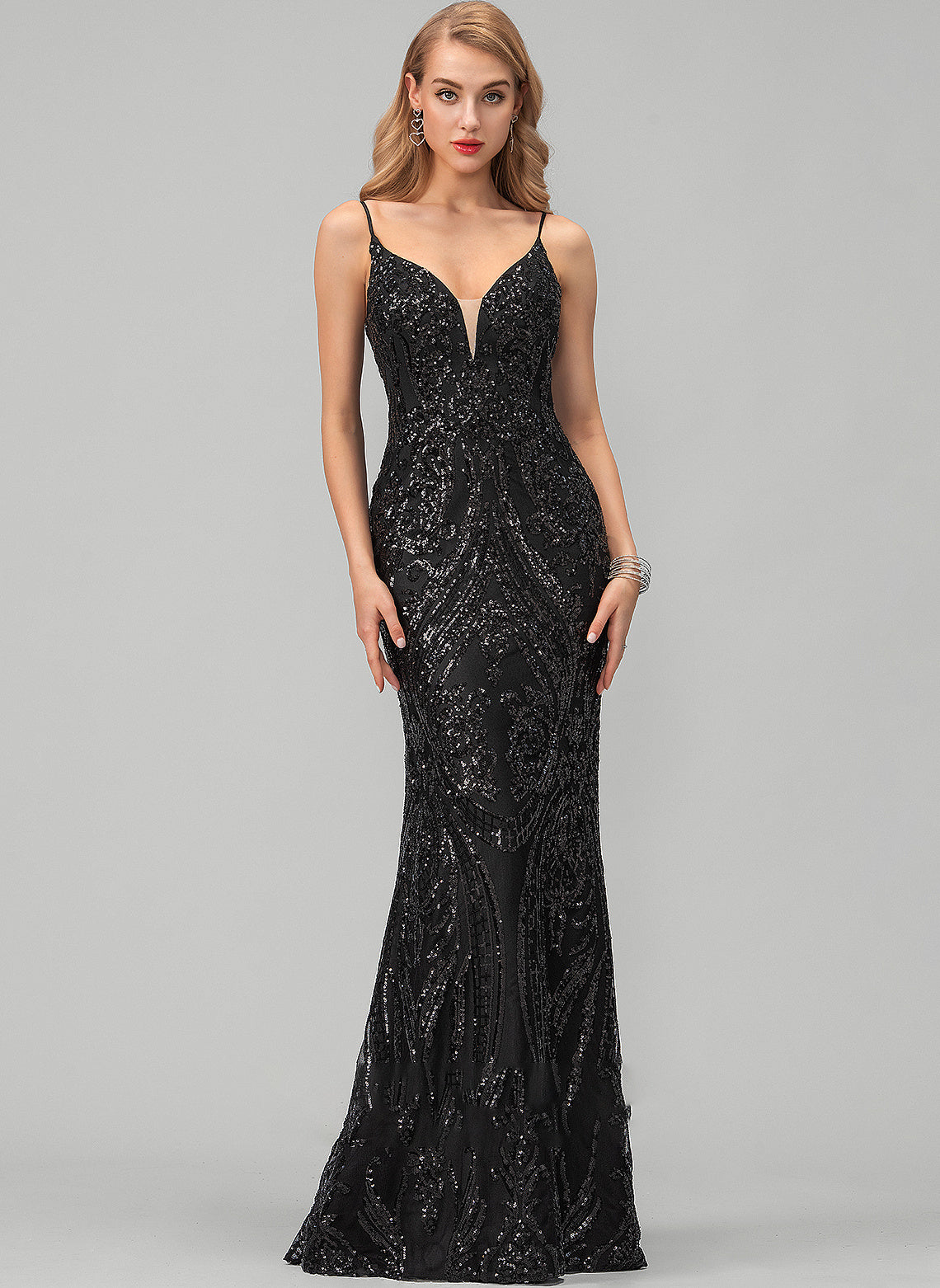 Andrea Prom Dresses Satin Floor-Length V-neck With A-Line Sequins