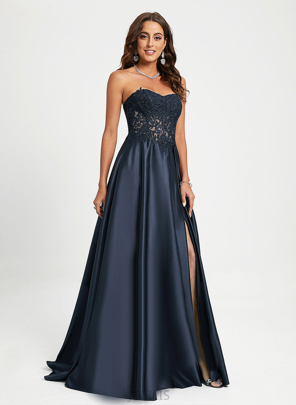 Train Sweetheart Prom Dresses Sweep Satin Lace Kierra A-Line