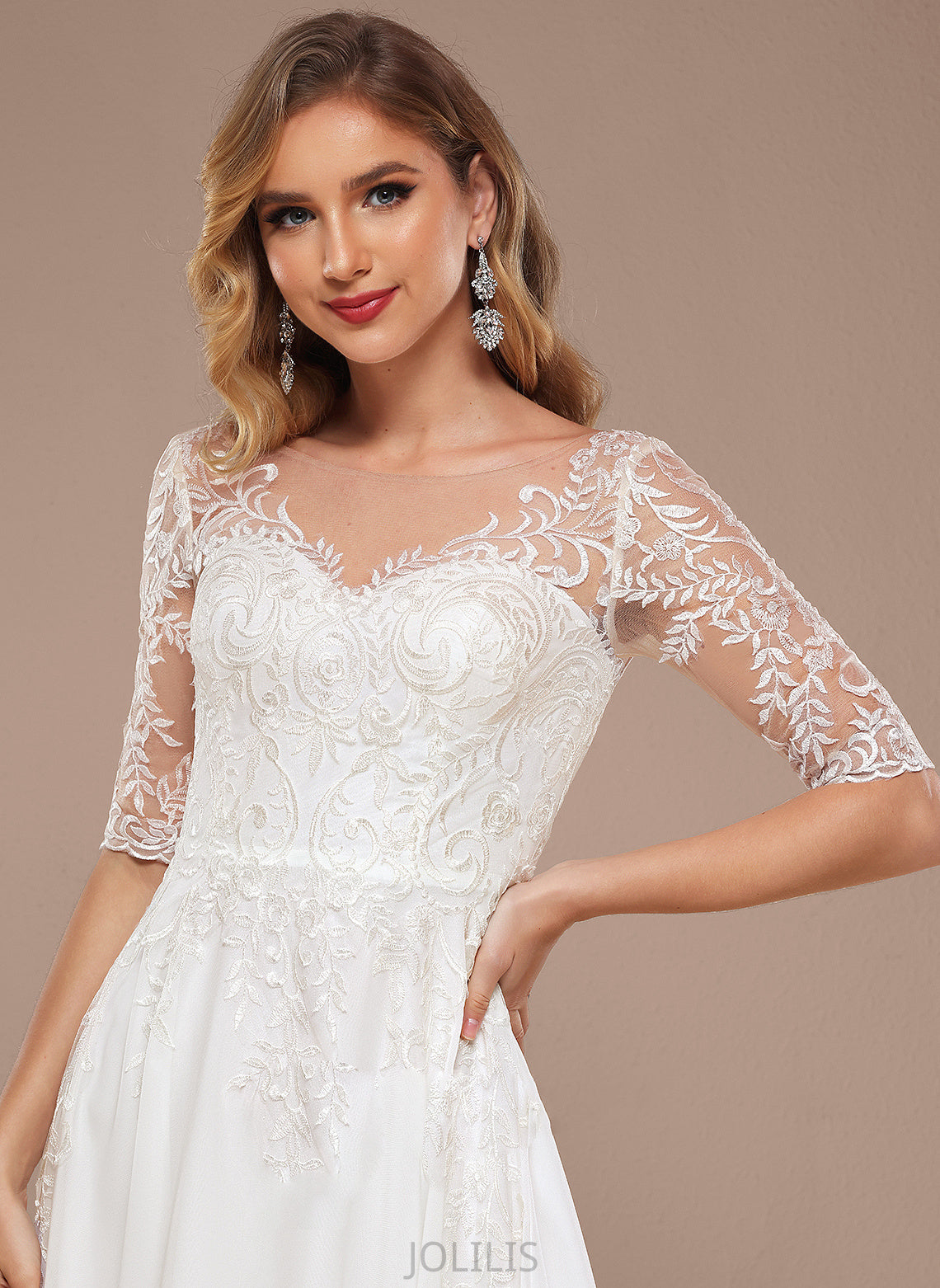 Floor-Length Wedding Louise Dress Wedding Dresses V-neck A-Line Chiffon Lace