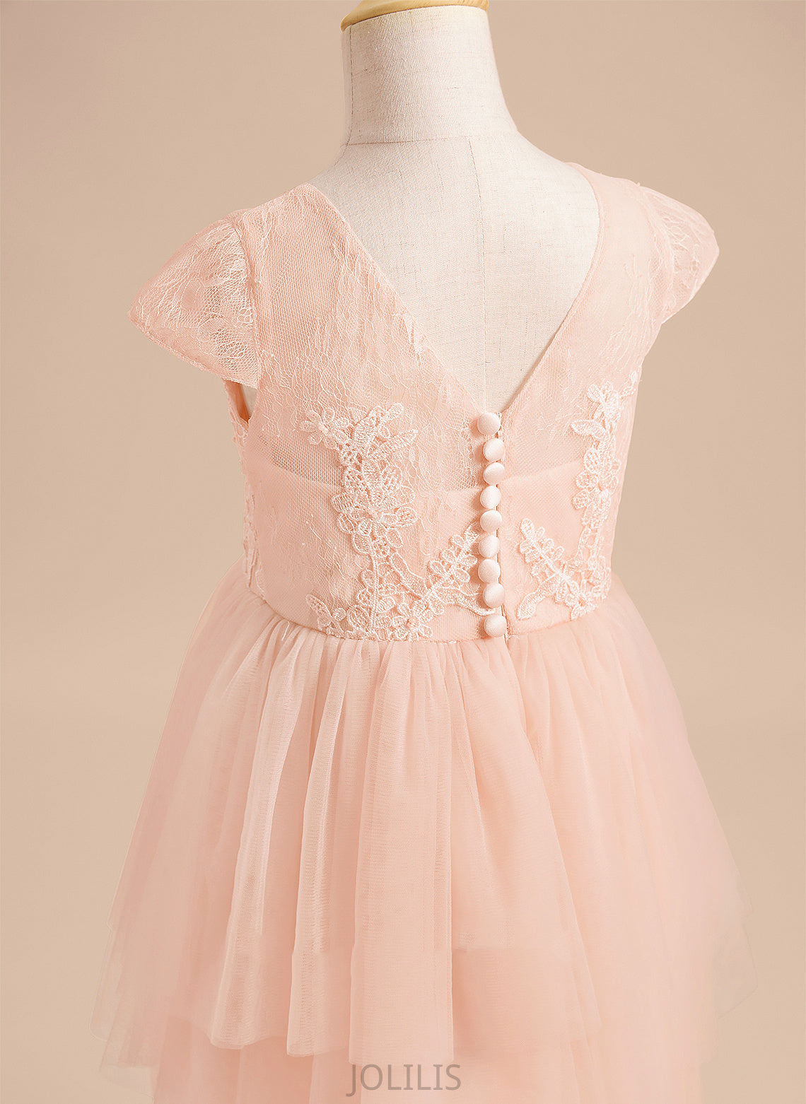 Knee-length Scoop Neck Girl With Back Sleeves - Lace/V A-Line Tulle Monique Flower Girl Dresses Flower Dress Short