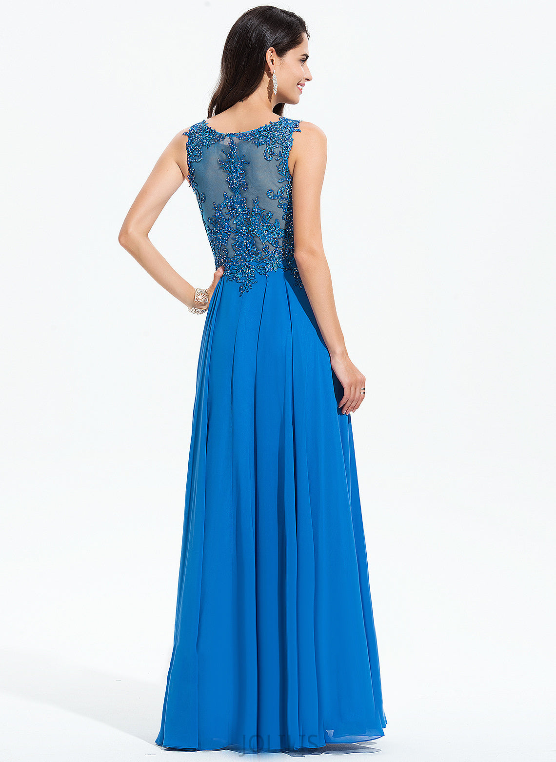 Floor-Length Scoop With Sequins Mandy A-Line Chiffon Prom Dresses Beading