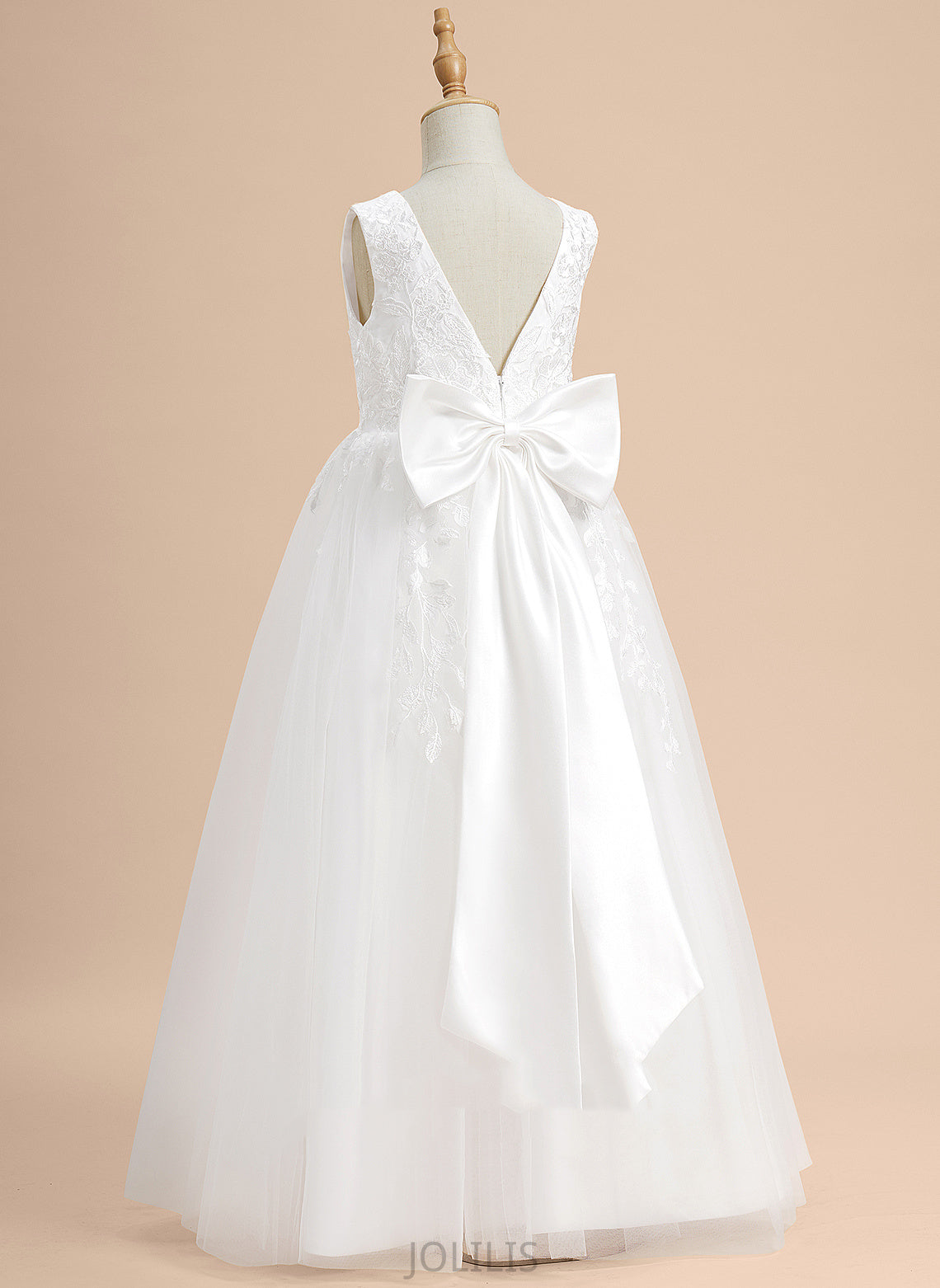 Neck Deanna Tulle - Sleeveless With Flower Girl Dresses Lace/Flower(s)/Bow(s) A-Line Scoop Flower Girl Dress Floor-length