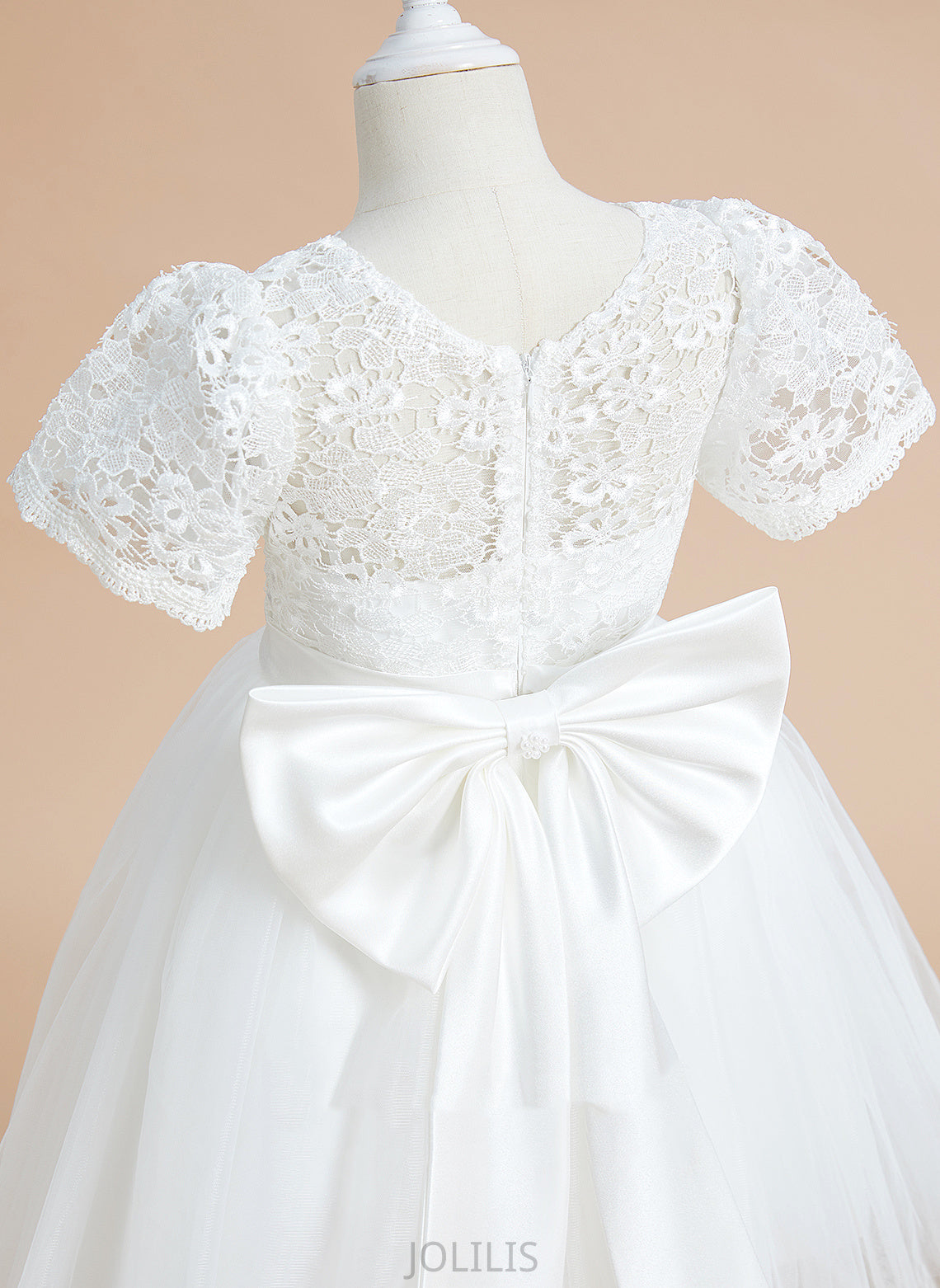 Tulle/Lace Girl Short Neck Knee-length Flower - With Sleeves Nathalia Bow(s) Scoop A-Line Flower Girl Dresses Dress