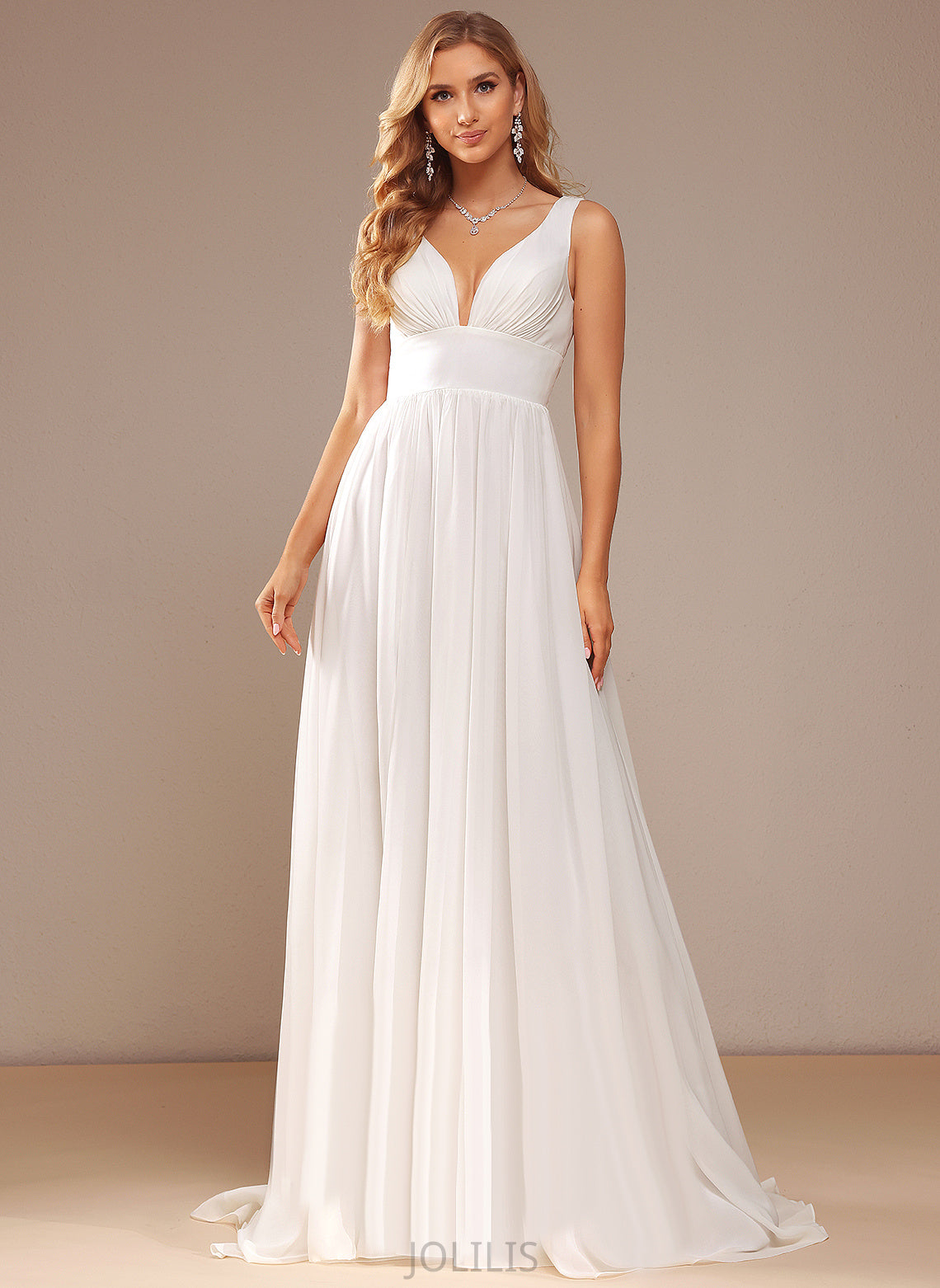 Sweep Chiffon Larissa V-neck Train Split With Wedding Dresses Front Dress A-Line Wedding