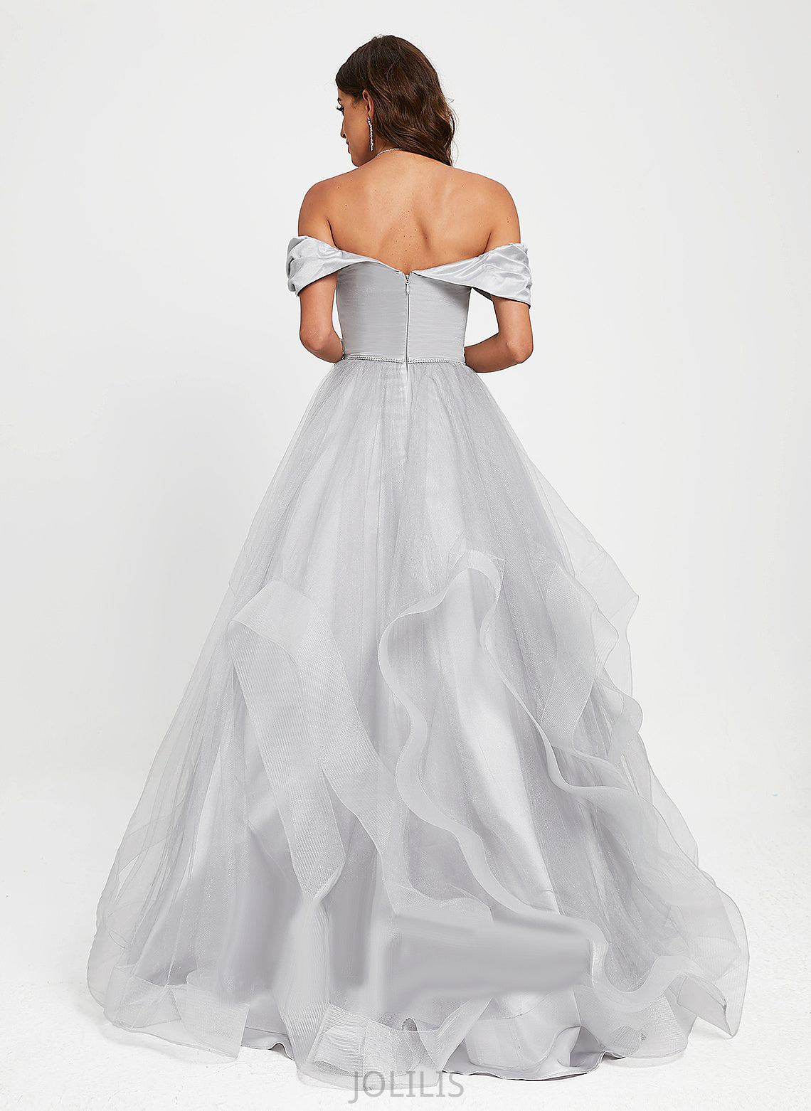 Train Jenna Ball-Gown/Princess Off-the-Shoulder Prom Dresses Tulle Sweep Satin