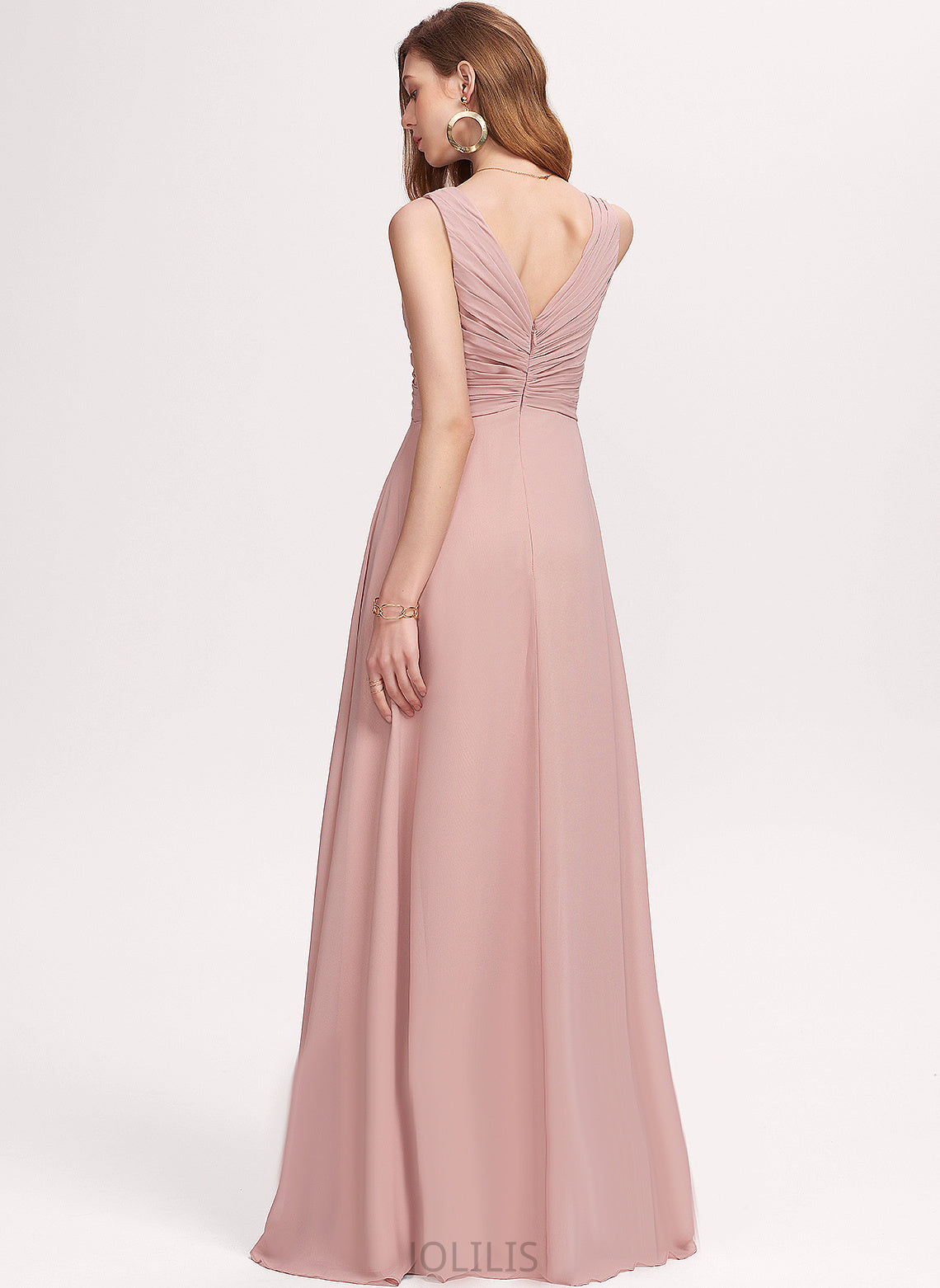 With Chiffon V-neck A-Line Floor-Length Carolina Prom Dresses Pleated