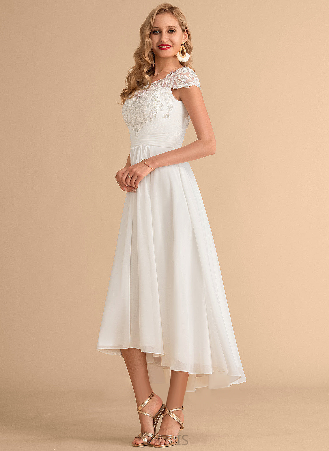 Chiffon Scoop Wedding Dresses Asymmetrical A-Line Alondra Wedding Lace Dress