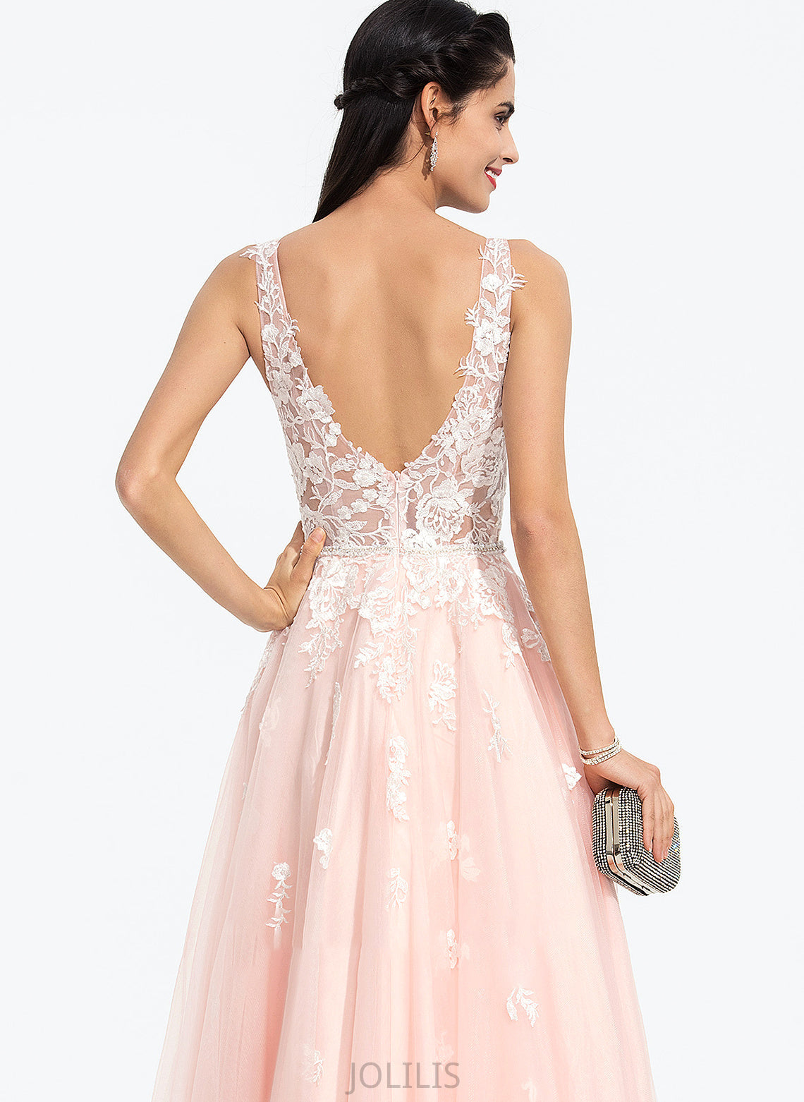 V-neck Tulle Ball-Gown/Princess Sequins With Beading Prom Dresses Floor-Length Maeve