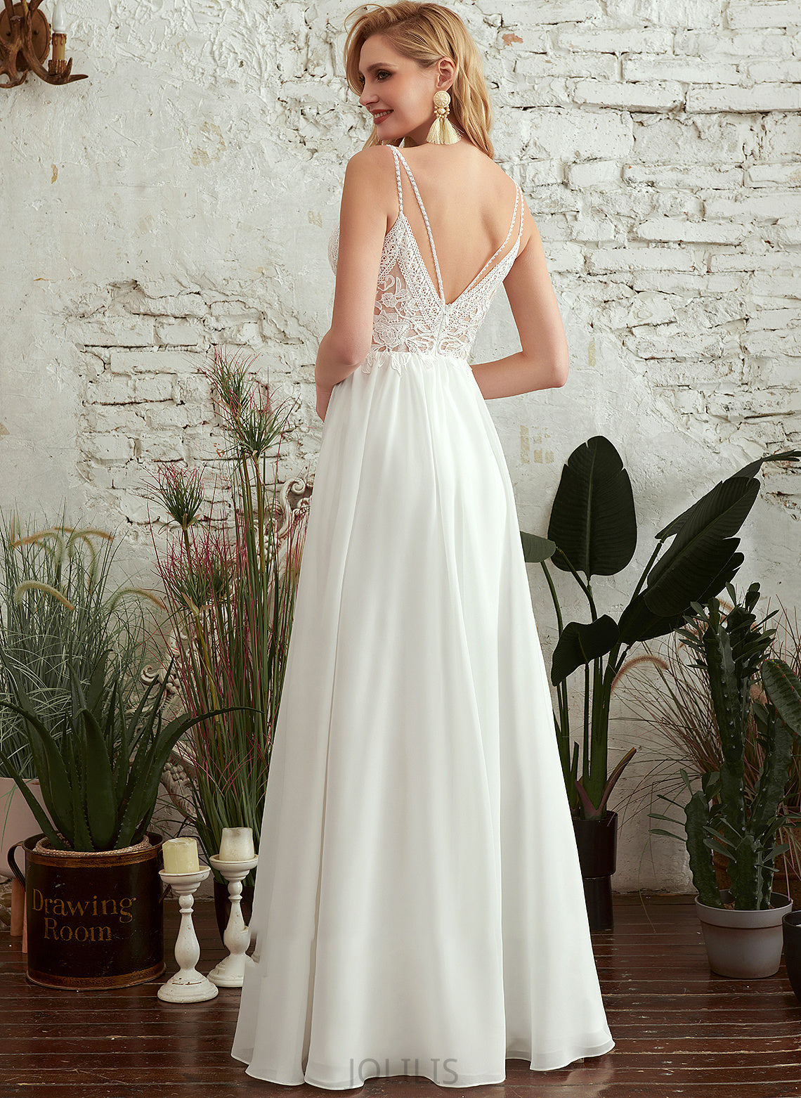 Wedding Dresses V-neck With Front Beading Wedding Floor-Length Dress Katherine Split A-Line