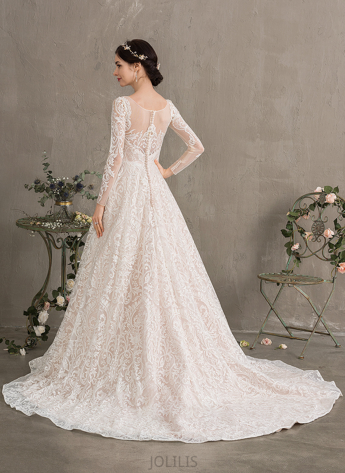 Yaretzi Ball-Gown/Princess Lace Illusion Wedding Court Train Dress Wedding Dresses