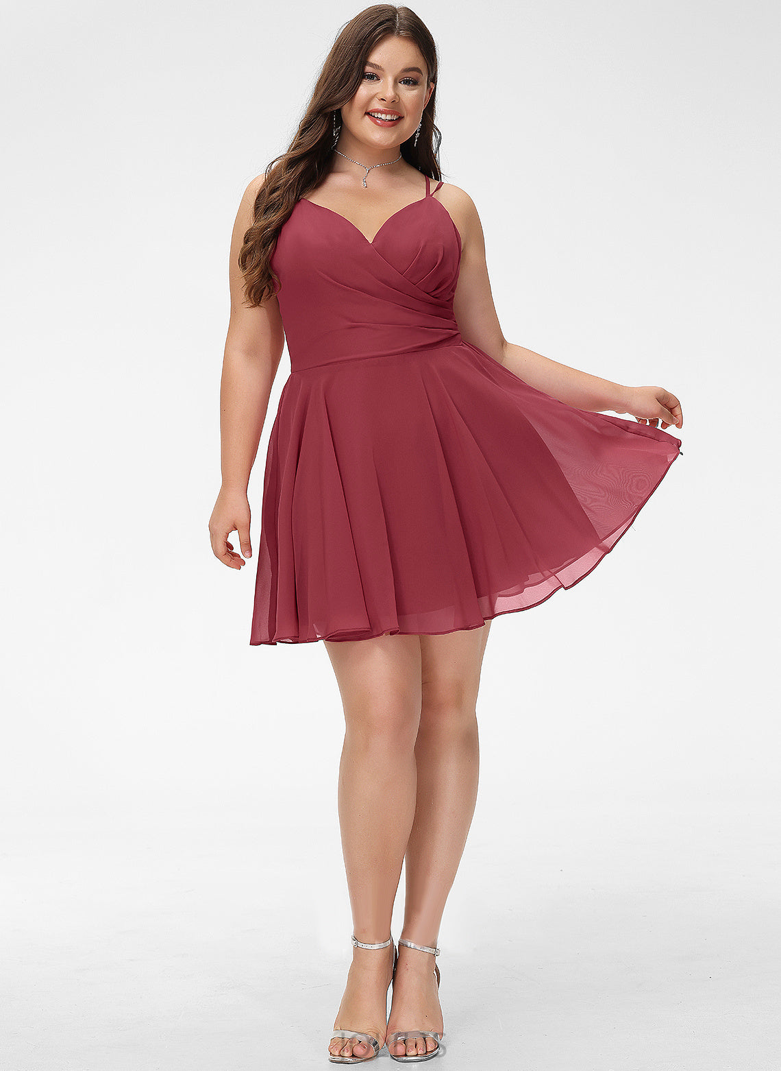 A-Line V-neck Ruffle Chiffon Brylee Prom Dresses With Short/Mini