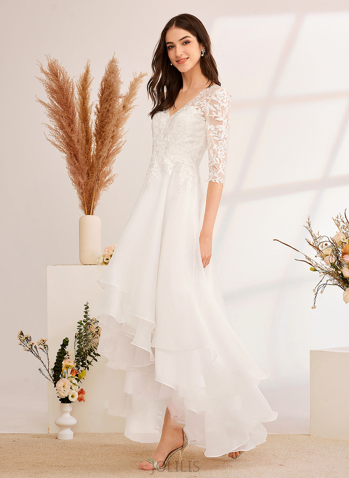 With Asymmetrical V-neck Sequins Beading Leyla Wedding Dresses Dress A-Line Wedding